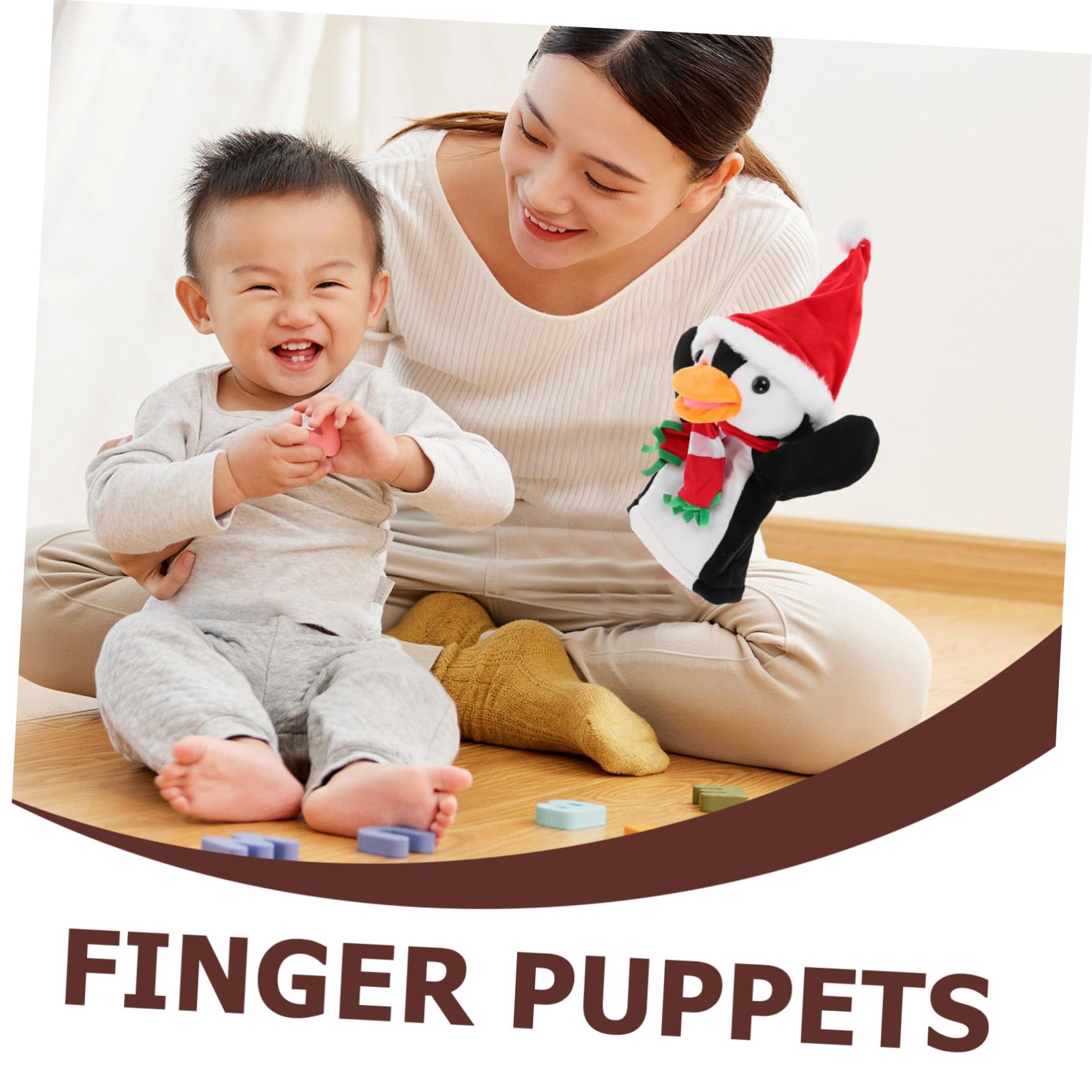 FRCOLOR 4 Pièces Marionnette Main Pingouin de Noël Peluche Douce Marionnettes Doigt Mignonnes pour Garçon Fille Jeu Interactif Créatif et Décoration Festive