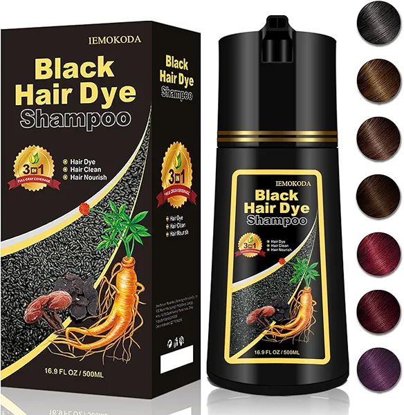 Natural Black Hair Dye Shampoo 3 in 1, Hair Instant Dye Shampoo to Cover Gray Hair for Women Men, Herbal Black Shampoo Hair Dye 500ML, Magic Coloring Shampoo for Painting Hair, Shampoo Para Canas
