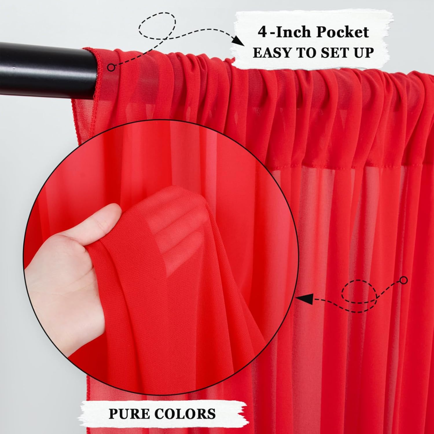 DUOBAO 2 Panels 2.5ft x 9ft Red Sheer Chiffon Backdrop - 2026 Valentine's Day Romantic Drapes for Wedding Date Night Decor
