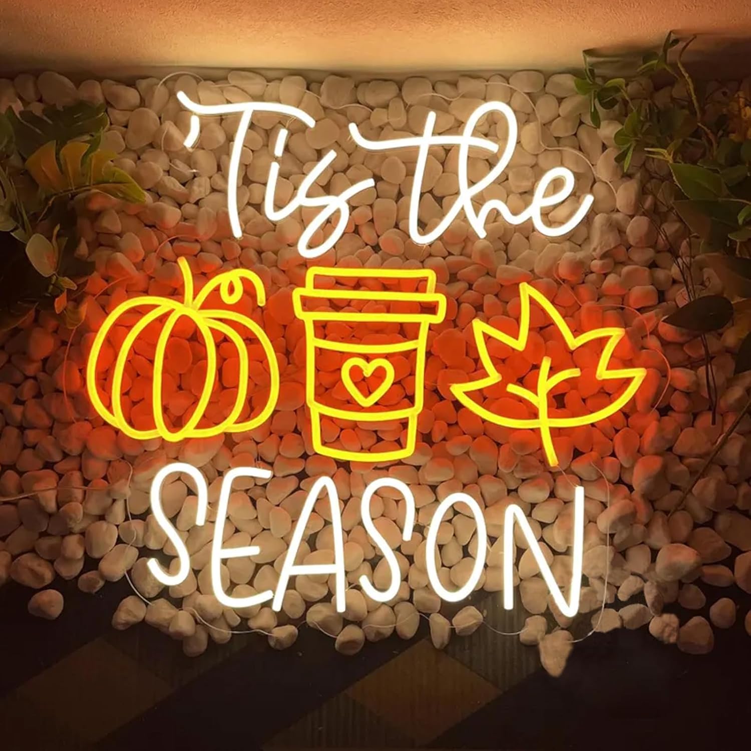 Tis The Season Neon Sign Led Fall Coffee Pumpkin Neon Light Up Sign Fall Season Led Sign Wall Decor for Bedroom Home Wall Art Thanksgiving Decoration 18 * 17inches inches