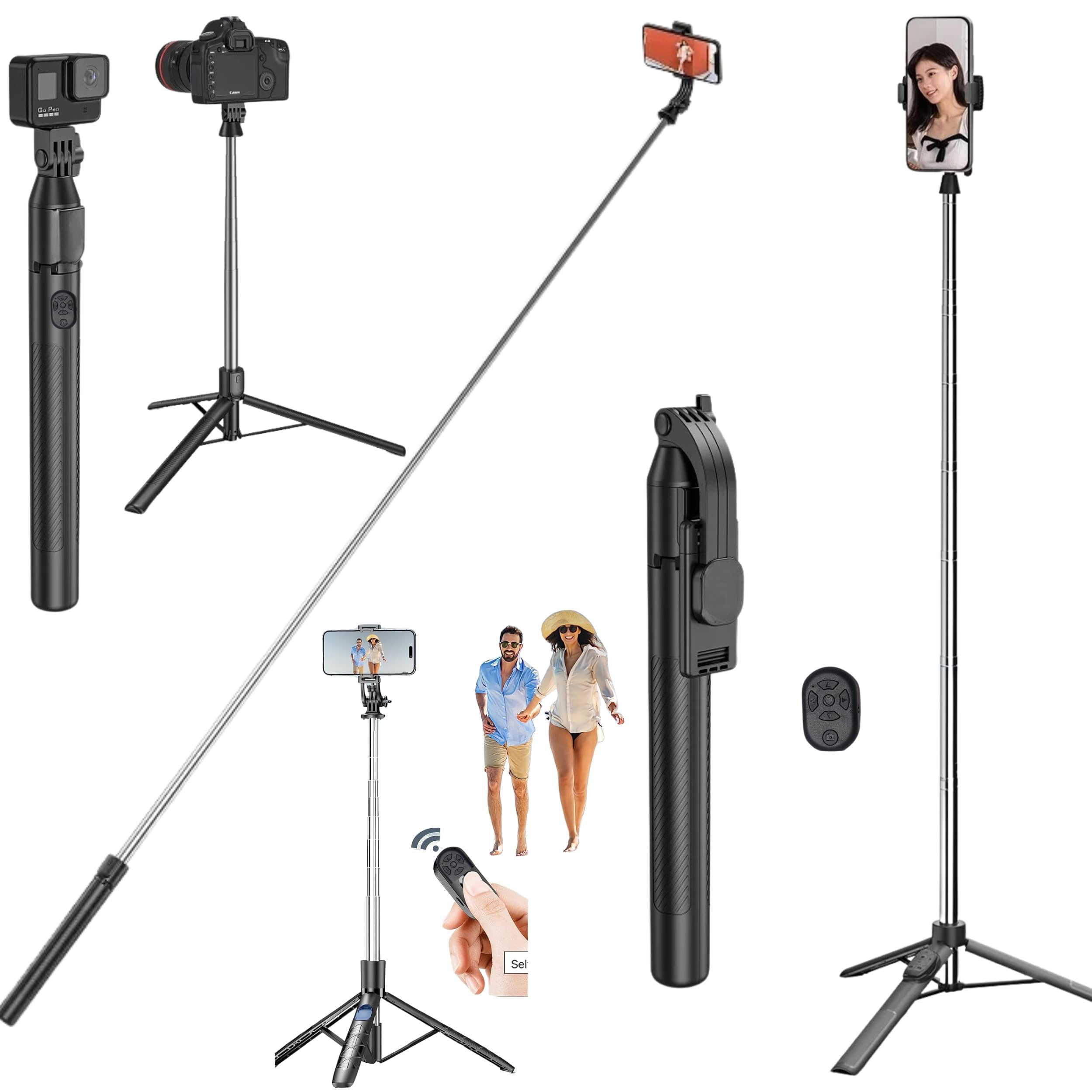 TARAVEE, 65-Inch, Extra Long,Selfie Stick Tripod Stand, Reinforced Tripod Stand, with Wireless Blutooth Remote, All-in-One Phone Tripod for iPhone, Samsung Android, Camera, GoPro-image-12