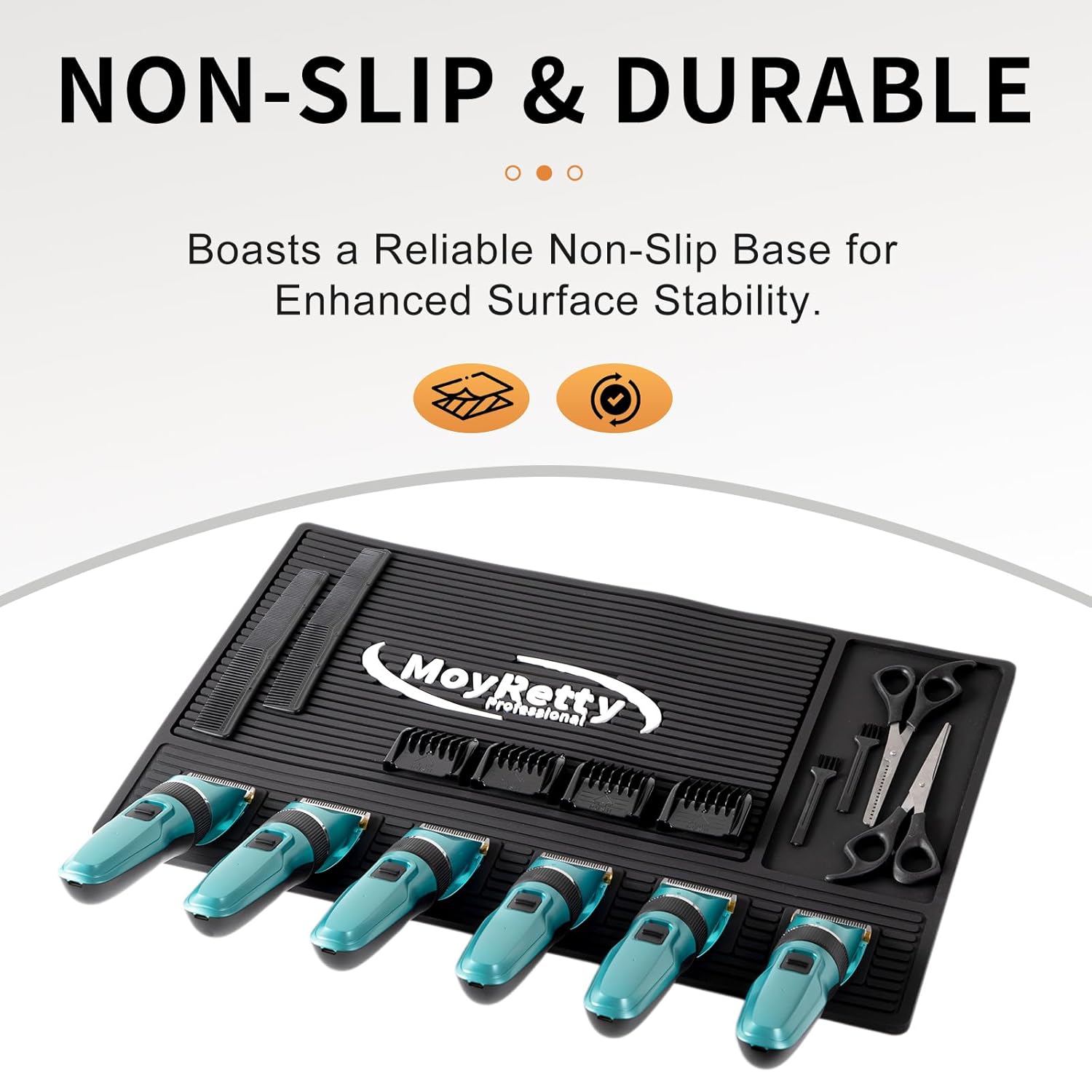 MoyRetty Magnetic Barber Mat for Clippers, (18.9" x 12.6") 6 Strong Magnetic Organizer Stations for Heavy Clippers and Trimmers, Professional Barbers Anti-Skid Rubber Mat(Black)