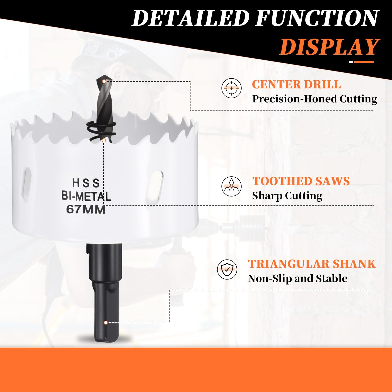 METALLIXITY Bi-Metal Hole Saw 2-5/8", M42 HSS Circular Head 67mm Hole Cutter with 2 Pilot Drill Bits - Image 3