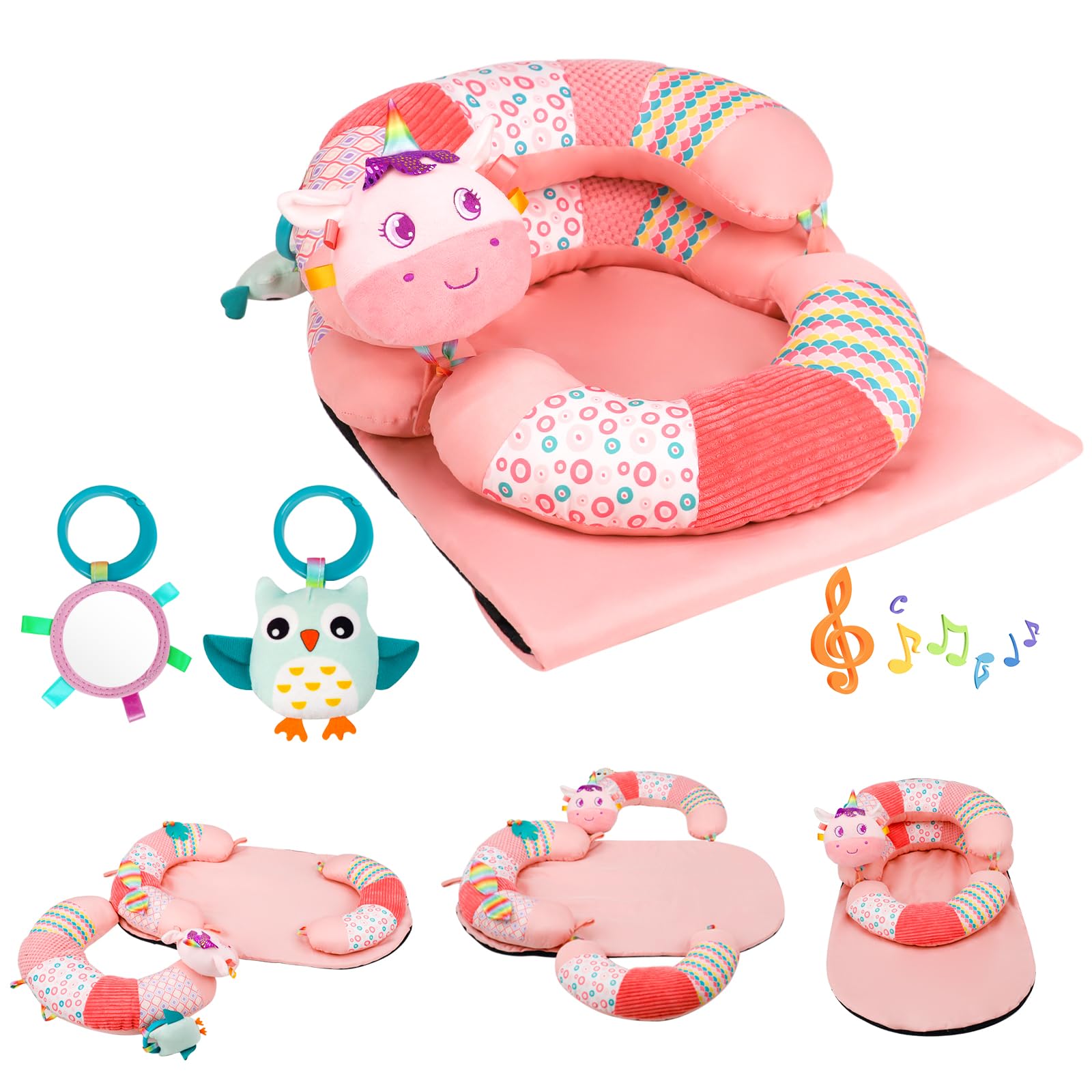 Materassino 3 in 1 e cuscino di supporto seduto per neonati, sedile da pavimento con cuscino di supporto staccabile per prevenire il reflusso, tappetino da gioco portatile per neonati e