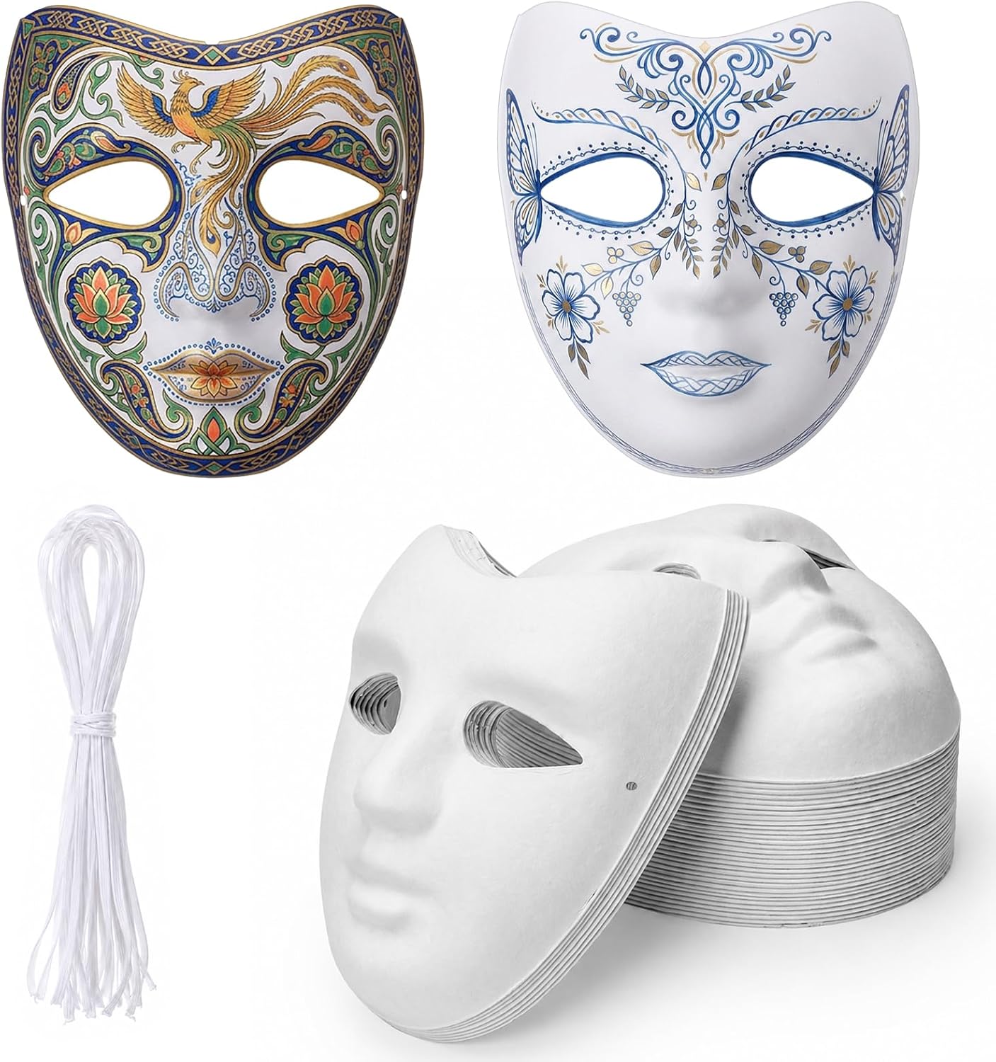 50 Pcs White Paper Mache Mask, DIY Craft Full Face Masks