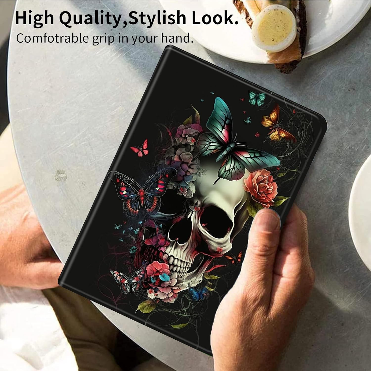 for Microsoft Surface Pro 7 Case,PU Leather Slim Standing Smart Cover Case for Microsoft Surface Pro 7 Plus/6/5/4 12.3 inch-Skulls Art Butterflies