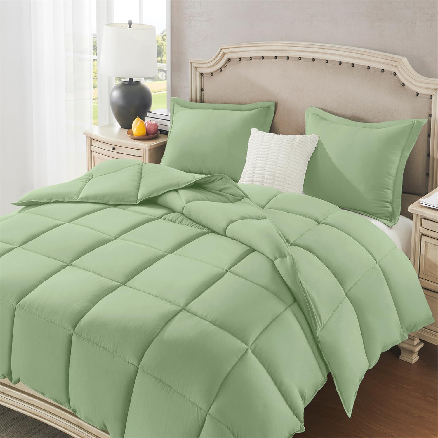 Wellsin Sage Green Queen Size Comforter Set 3 Pieces Down