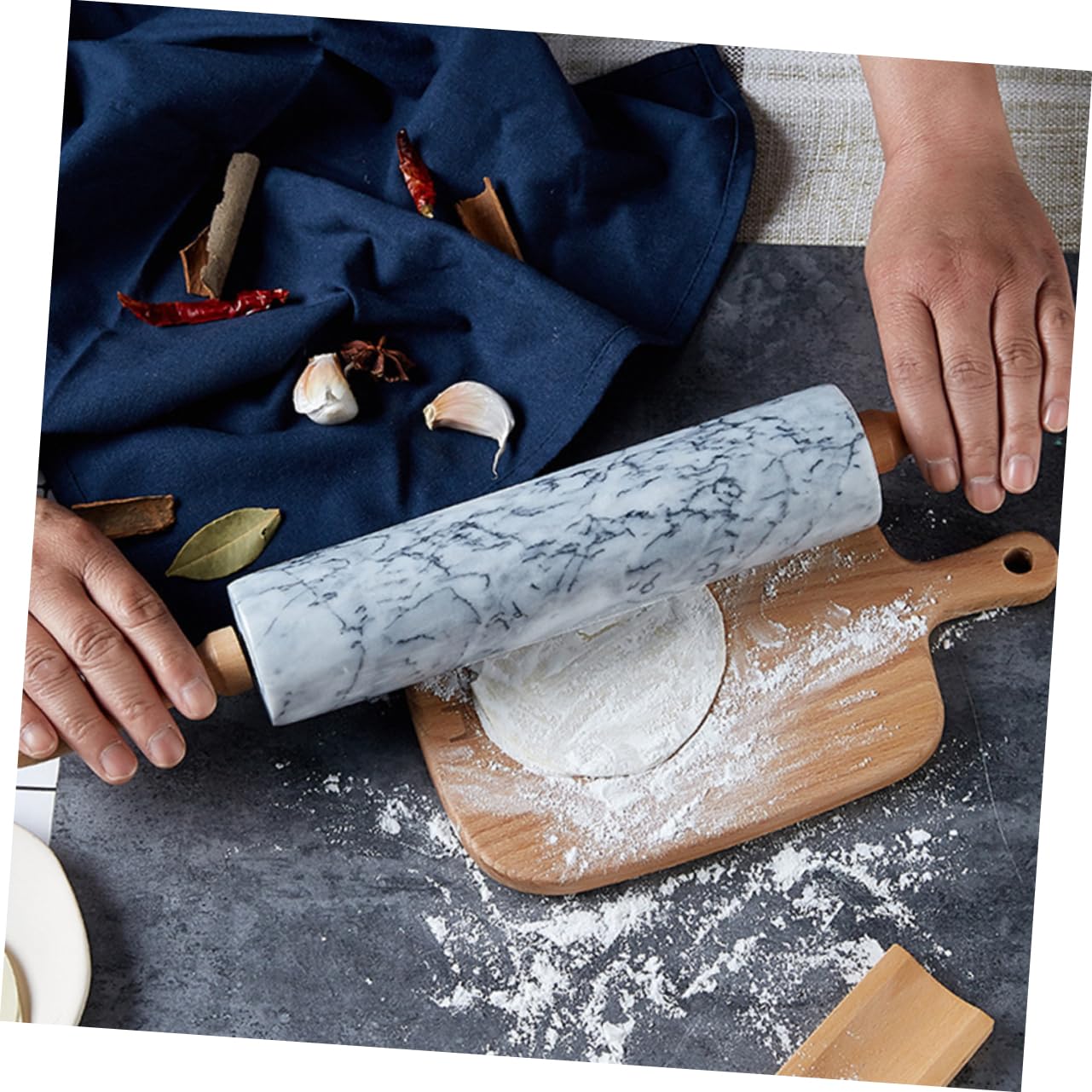 ULTECHNOVO Rodillo de Mármol Mango de Madera, Rodillo de Masa Práctico para Pan y Repostería, Diseño Sencillo para Cocina