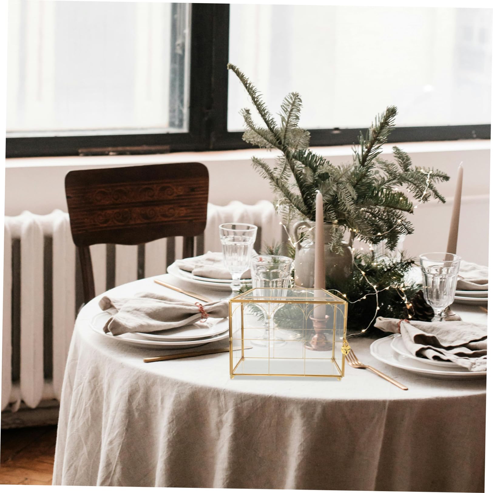 Yardwe Elegante Hochzeitskartenbox aus Glas mit Schloss und Unabhängigem Kartenschlitz Minimalistische Goldene Aufbewahrungsbox für Organisierte Kartenlagerung bei Hochzeiten