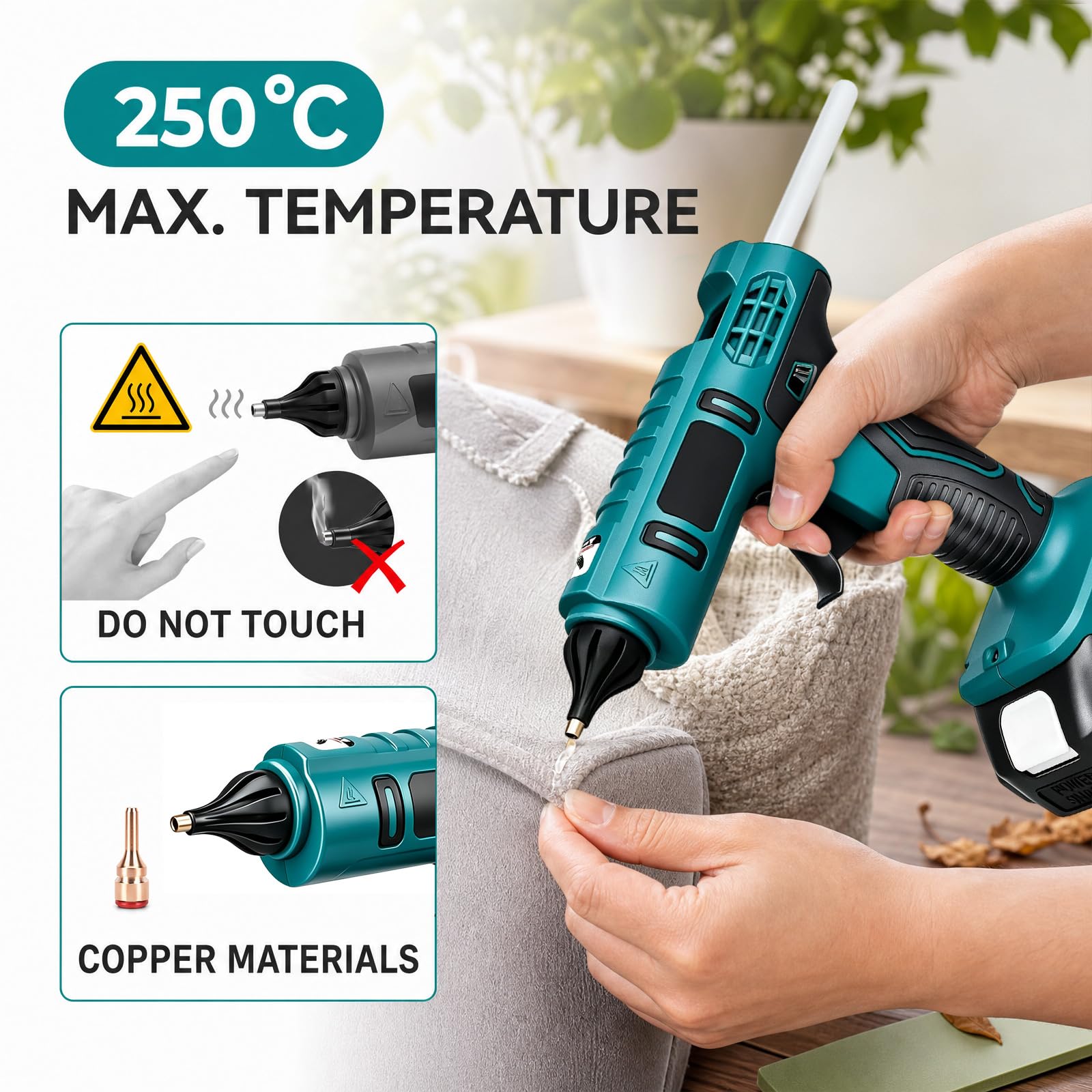 Pistola Colla a Caldo Senza Fili - Pistola Colla 100W | Riscaldamento Rapido, Compatibile con Batteria Makita 18V, 2x 1300mAh, Caricatore, 10 Stick 11mm, per Fai da Te & Riparazioni