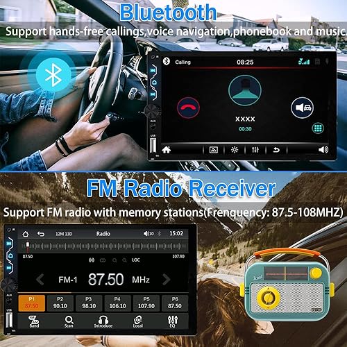Miniatura 5 de Leadfan Estéreo de auto de doble DIN con cámara de tablero, pantalla táctil Full HD de 7 pulgadas, receptor de audio para automóvil, compatible con