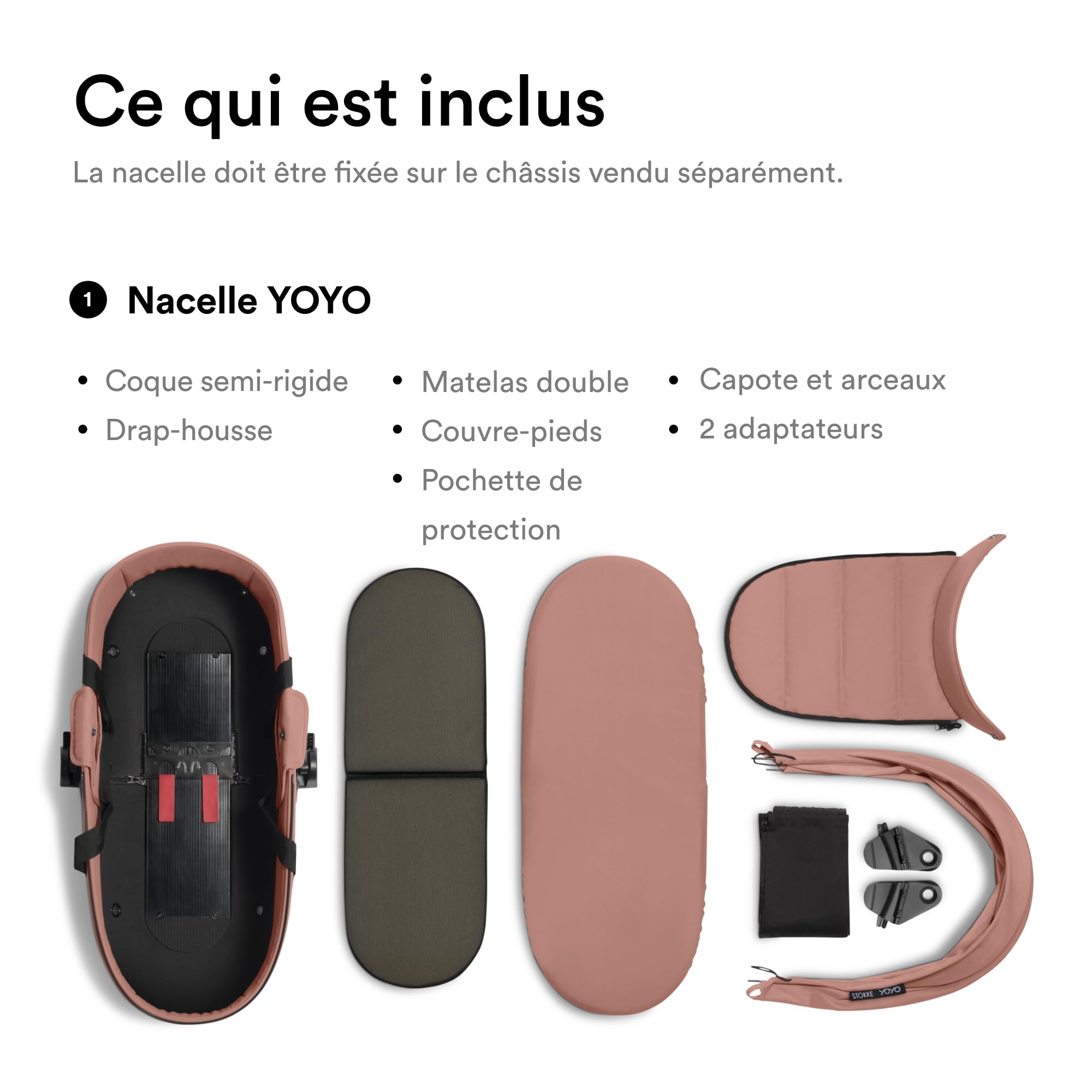 Stokke YOYO Newborn Shell, Ginger - Jusqu’à 6 Mois ou 9 kg - Inclus: Coque Semi-Dure, Double Matelas, Couvre-Pieds - Cadre YOYO nécessaire (Vendu séparément)