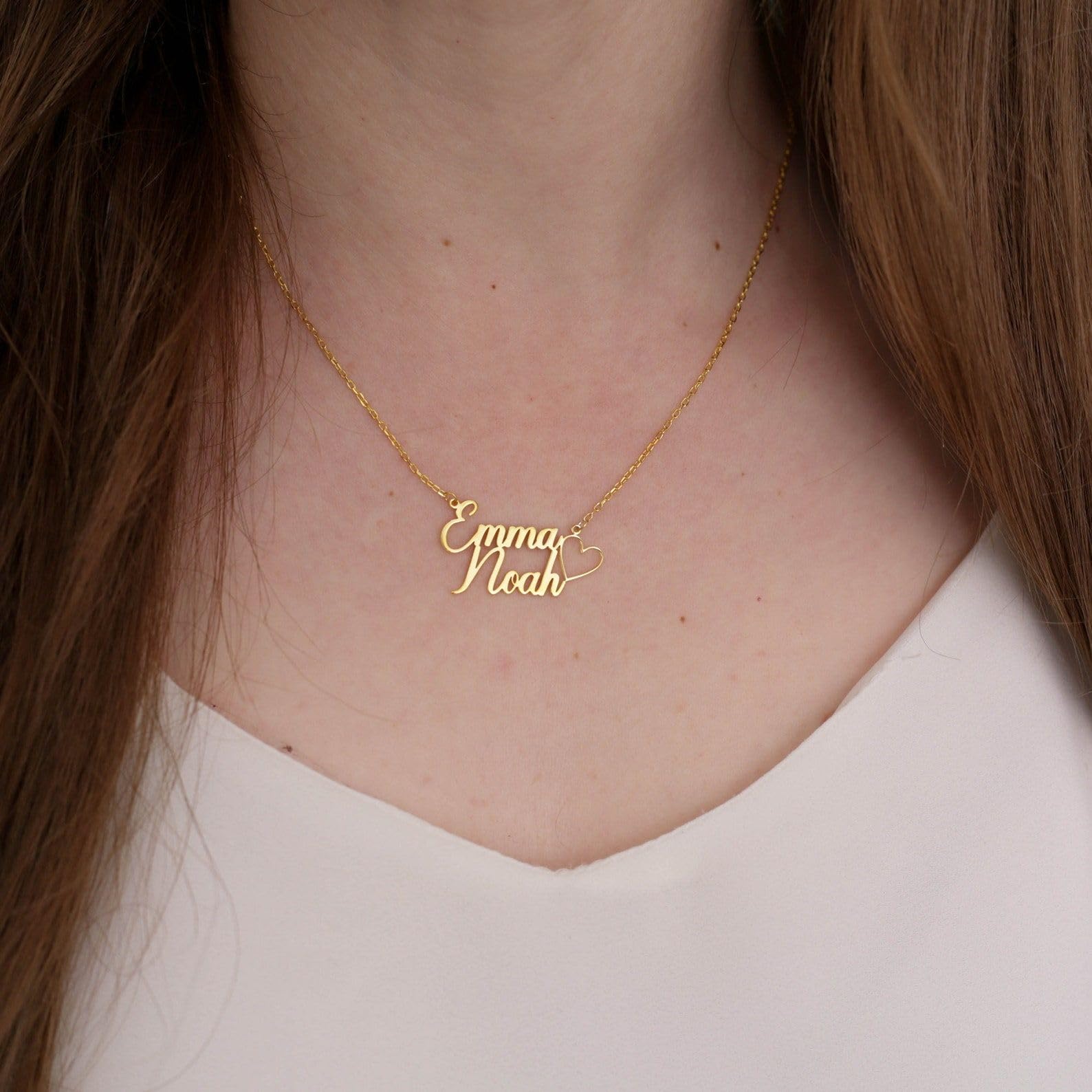 Argento sterling doppio collana con nome coppia cuore gioiello
