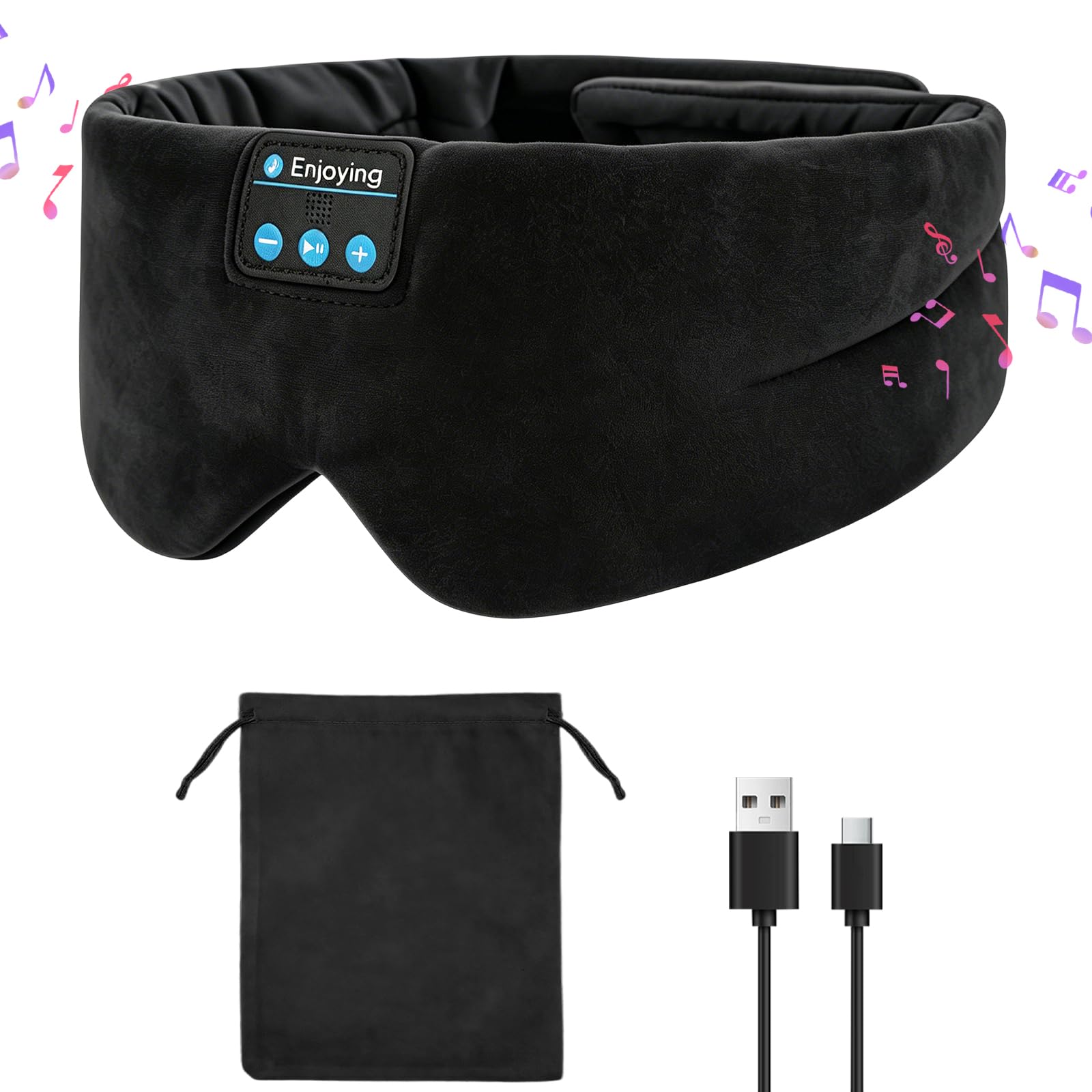 Flintronic Mascherina per Dormire con Cuffie Bluetooth, Mascherina per Dormire in Seta e Fascia, Maschera Occhi per Dormire per Bloccare la Luce, per il Sonno, Viaggi, Pisolino, Meditazione