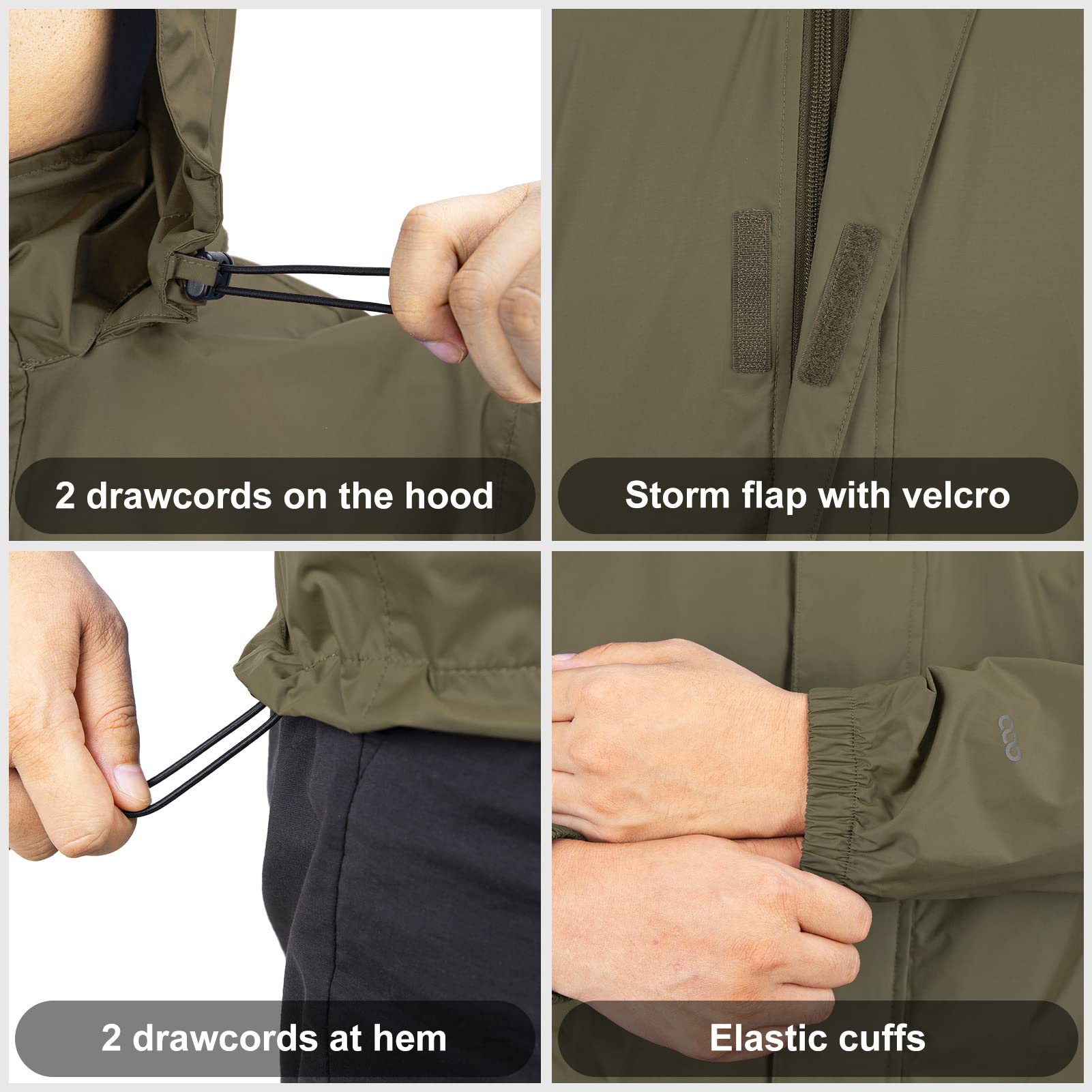 33,000ft Chaqueta de lluvia plegable para hombre ligera e impermeable con capucha plegable, Verde, XXL