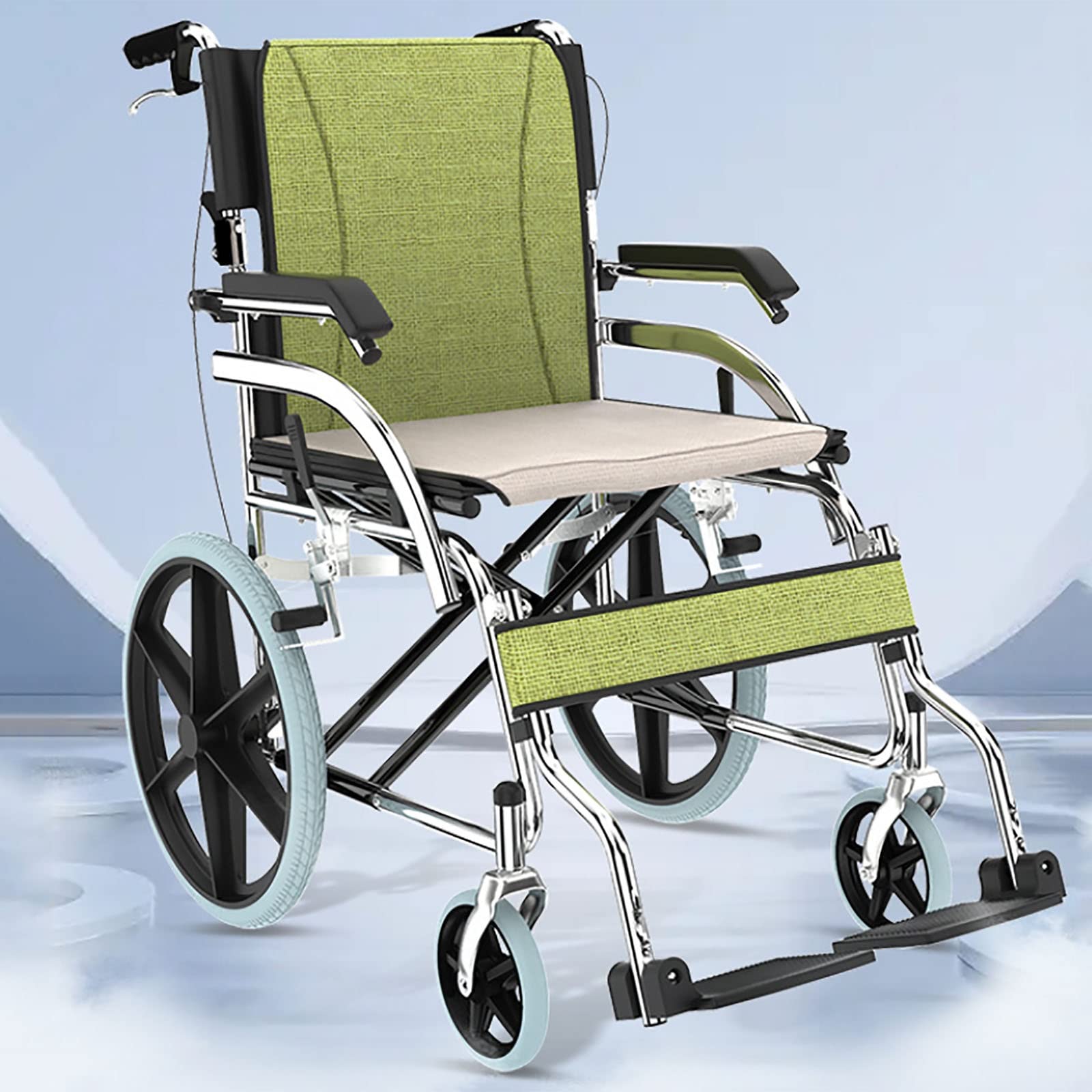 SXSLTSA Lightweight Aluminium Wheelchair, lightweight and portable wheelchair folding footrest and armrests for the elderly and disabled