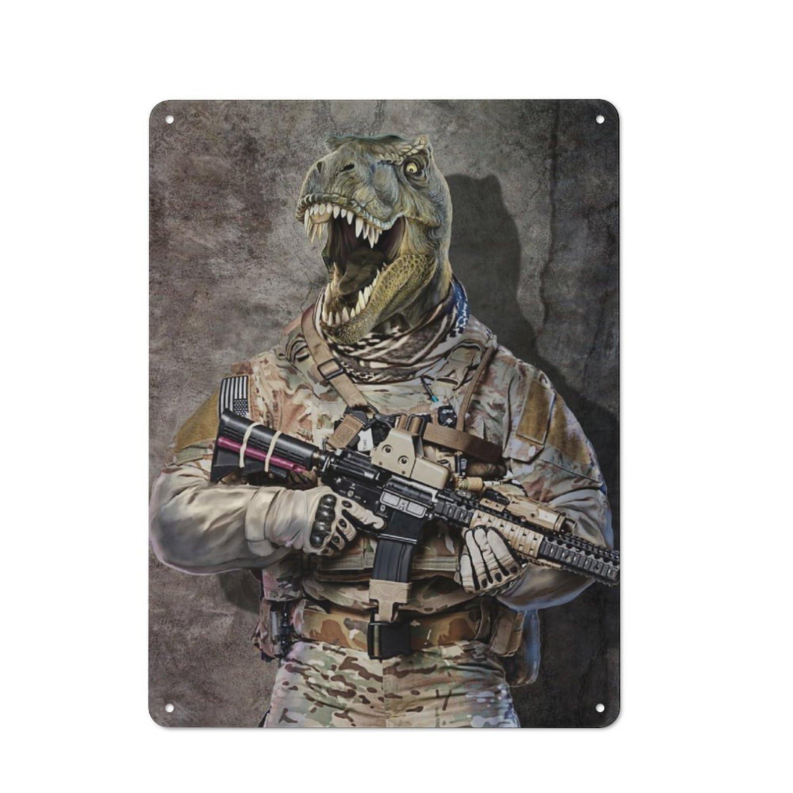 Junmoney Tyrannosaurus Army Soldier Retro Tin Wall Plaque 40X30cm For Studio Or Craft Room, Winter Wall Decor For Creative-Space Collectors