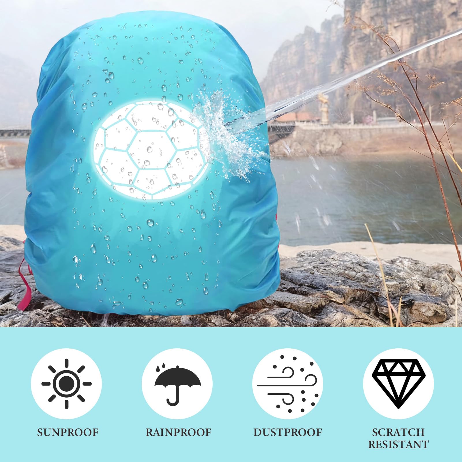 Zaino per la Scuola, parapioggia, Copri per Casco Bici Impermeabile, Zaino Step by Step, Copertura Riflettente per Zaino