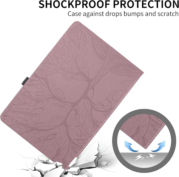 Coque pour Tablette iPad Air 13 2024 2025/iPad Pro 12.9 Pouces 2022/2021/2020/2018(6e/5e/4e/3e Génération) Etui Rotatif 360 Housse PU Cuir Flip Protection Cover Case,Rose Gold Arbre - 4