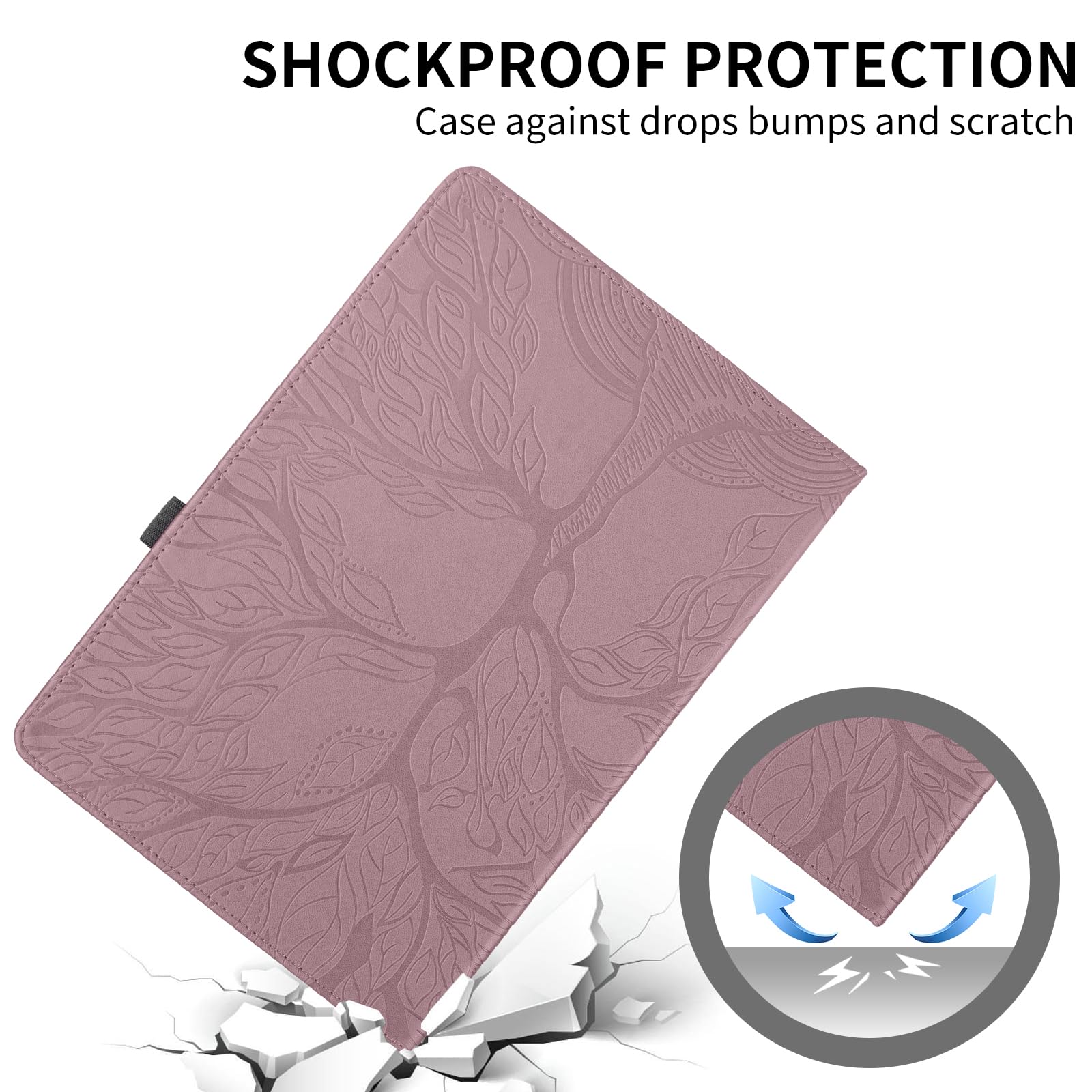 TEDTIKJT Rotating Case for Xiaomi Redmi Pad SE 11 Inch 2023 Flip Cover PU Leather Tablet Case 360 Degree Rotating Stand Protective for Xiaomi Redmi Pad SE Cover Rose Gold Life Tree - Image 4