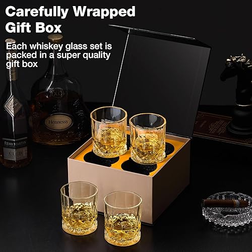 Miniatura 7 de Juego de 4 vasos de whisky a la antigua usanza, vasos de cóctel de 11 onzas, vasos de whisky Bourbon Rocks Scotch, utensilios de bar para ron