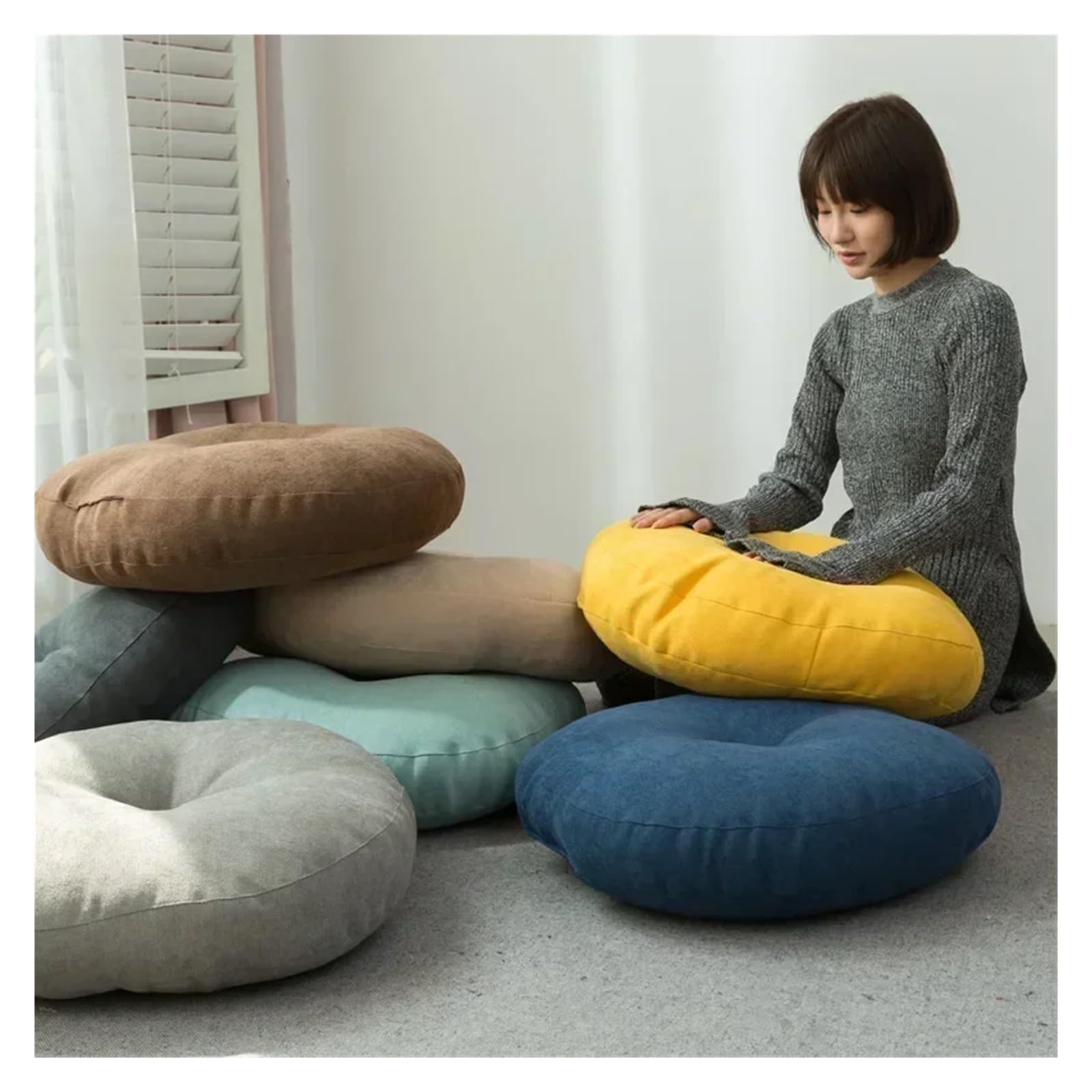 Großes rundes Yoga-Kissen für Kinder, weiches Pouf-Kissen für Sofa, Stuhl und Auto, Rückenstützkissen, 47 x 47 cm, Grau, vielseitige Matte für Komfort und Entspannung