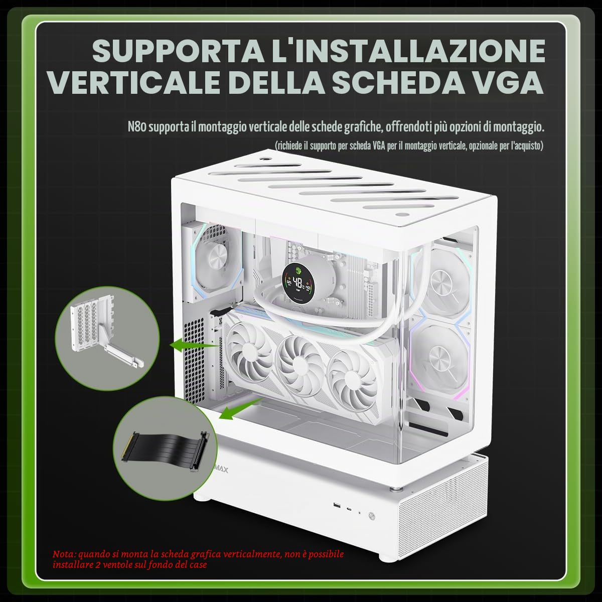 GAMEMAX N80 WH CASE PC ATX Mid Tower, Vetro Panoramico 270° Anteriore & Laterale, 6 Ventole ARGB PWM da 120mm Preinstallate, USB-C Gen2, Supporto BTF & GPU Verticale, Case PC Gaming (Bianco)
