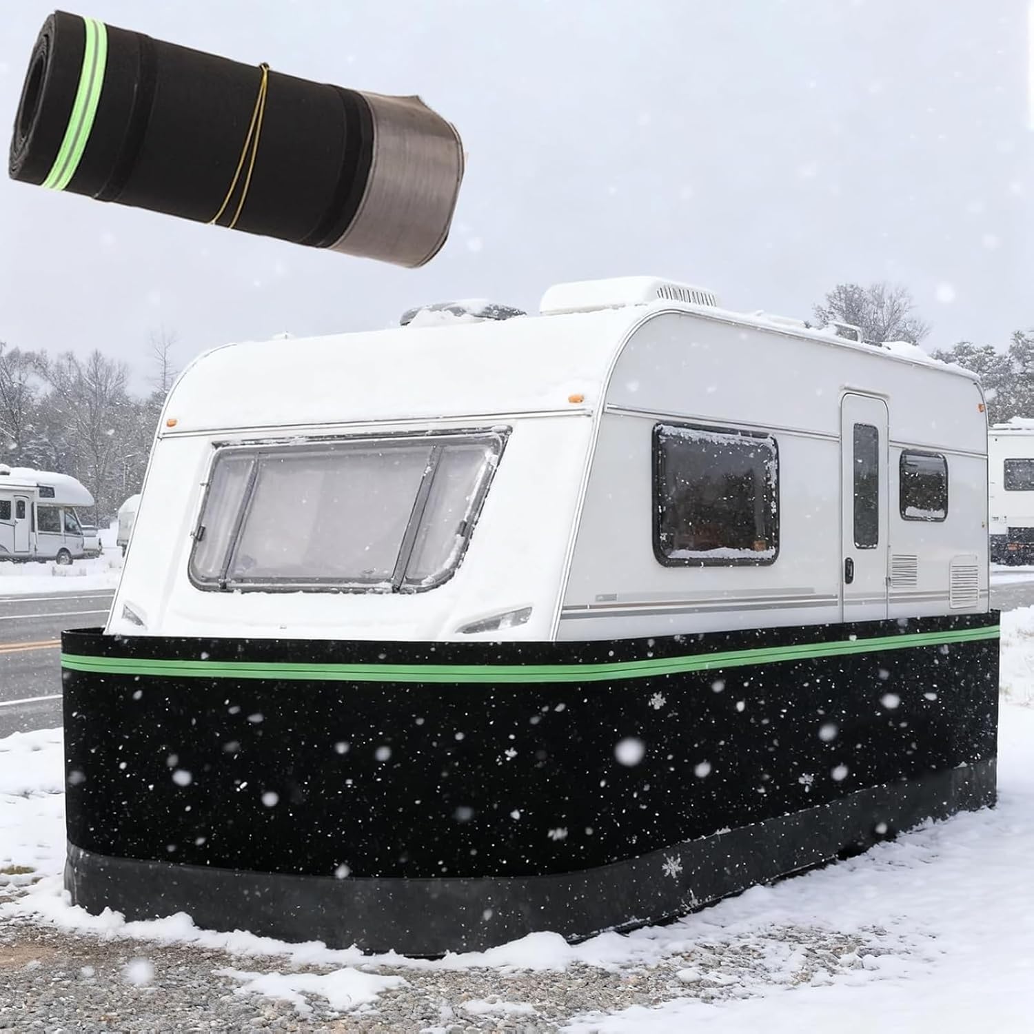 Heavy Duty RV Camper Skirting Panels 32 41 57 82 98 106 124 FT, Roll-up Storage Travel Trailer Skirt for Class A/B/C, Mobile Home Wind Underpinning Wrap for 5th Wheel(H 95cm (37.4"),38m/124ft)