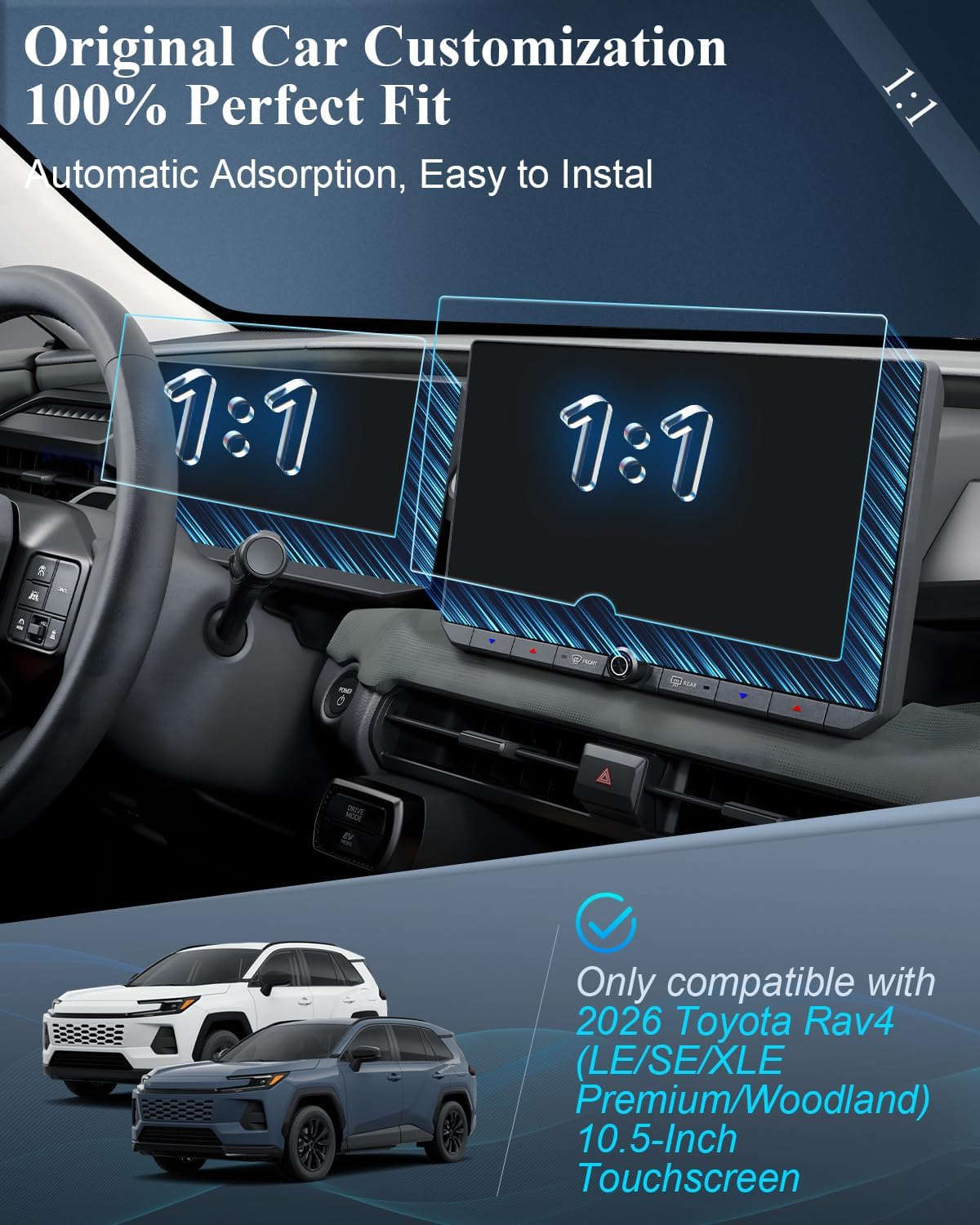 BIBIBO 2Pcs Matte Anti-Glare for New 2026 RAV4 Screen Protector 2026 Toyota Rav4 (LE/SE/XLE Premium/Woodland)10.5-Inch Navi+12.3"Dash [Tempered Glass Anti-Scratch Lessen Fingerprints] 2026 RAV4 Accessories