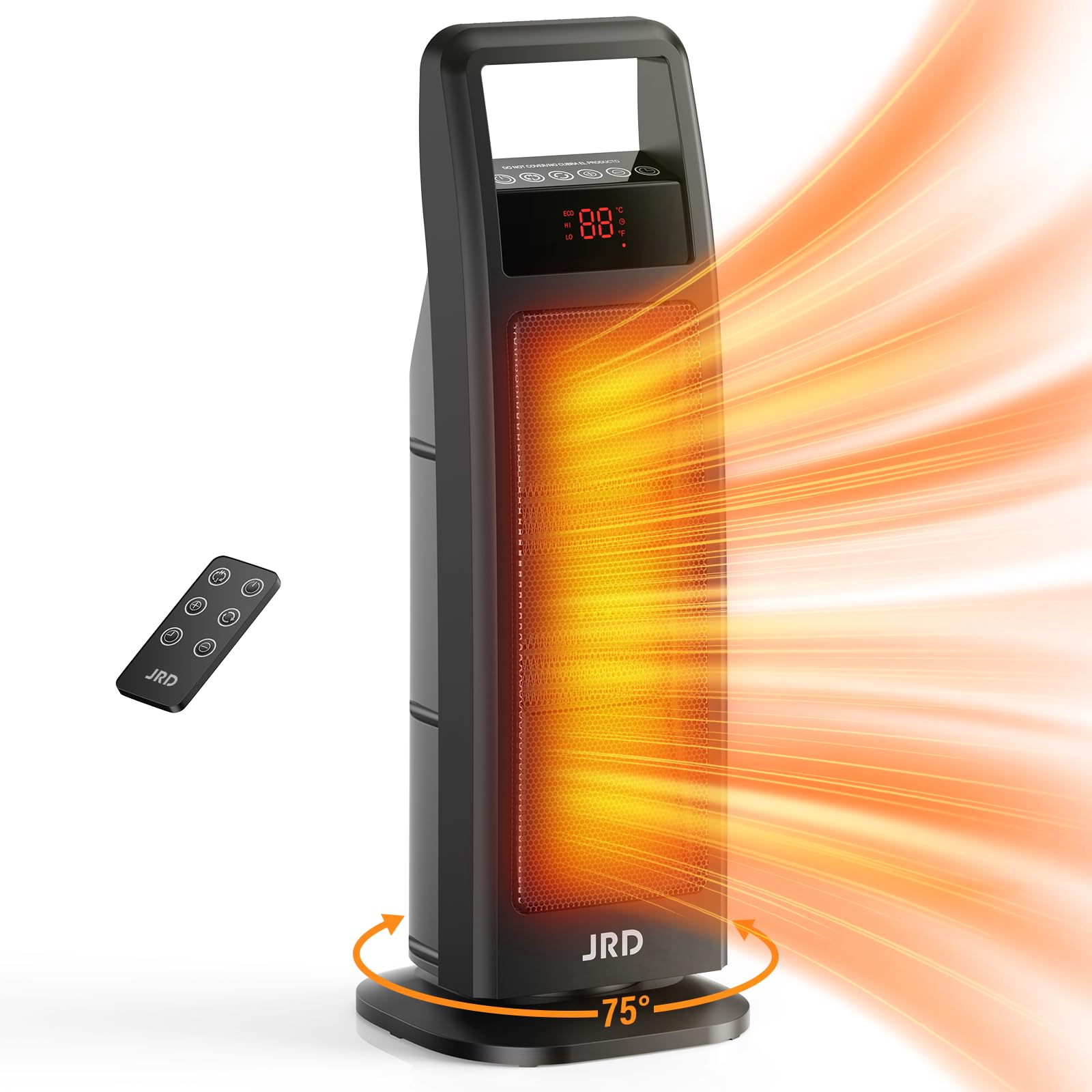 Space Heater Indoor Use JRD 24 Fast Electric Heater with Remote Thermostat 75 Oscillation 1-8H Timer Safe Protection