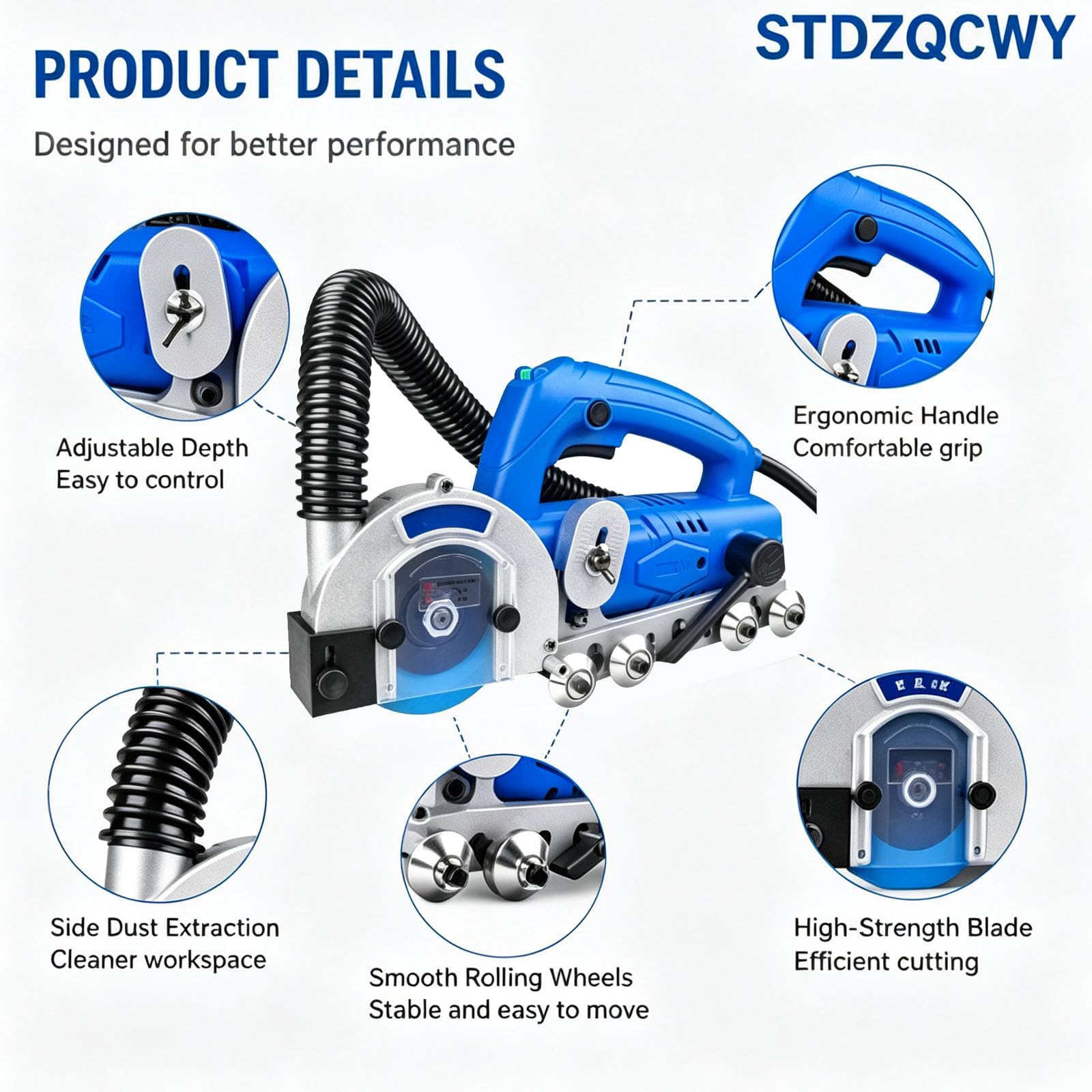 Strumento Elettrico Da 1200 W Per La Rimozione Della Malta, Con Funzione Di Aspirazione Della Polvere E Spruzzatura Automatica Dellacqua, Profondità Di Taglio Regolabile, Design Con Ruote