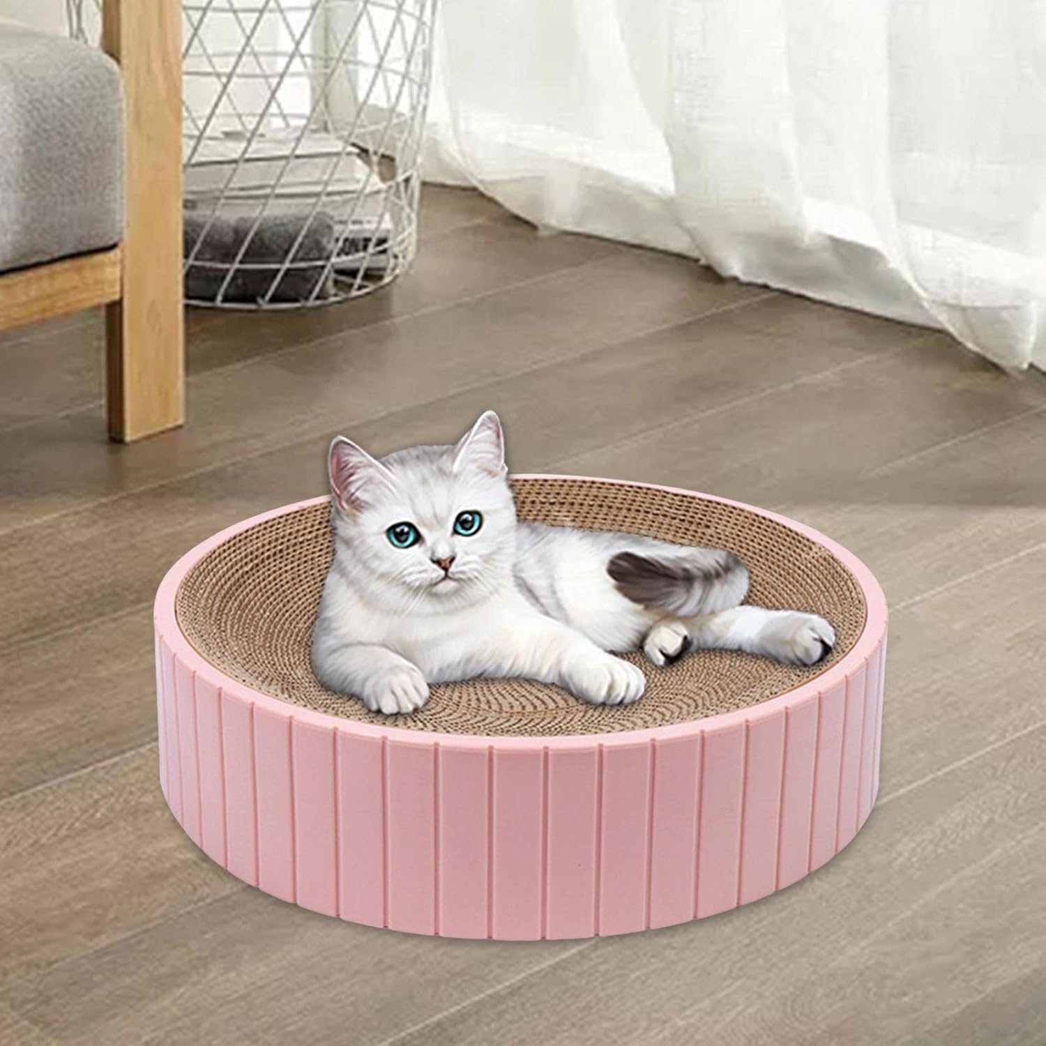 review Round Cat Scratcher Durable 31Cmx31Cmx6cm Sofa Protector Detachable Nest Bed Cat Scratching Board Bed Scratch Board for Rest Kitty Kitten, Pink