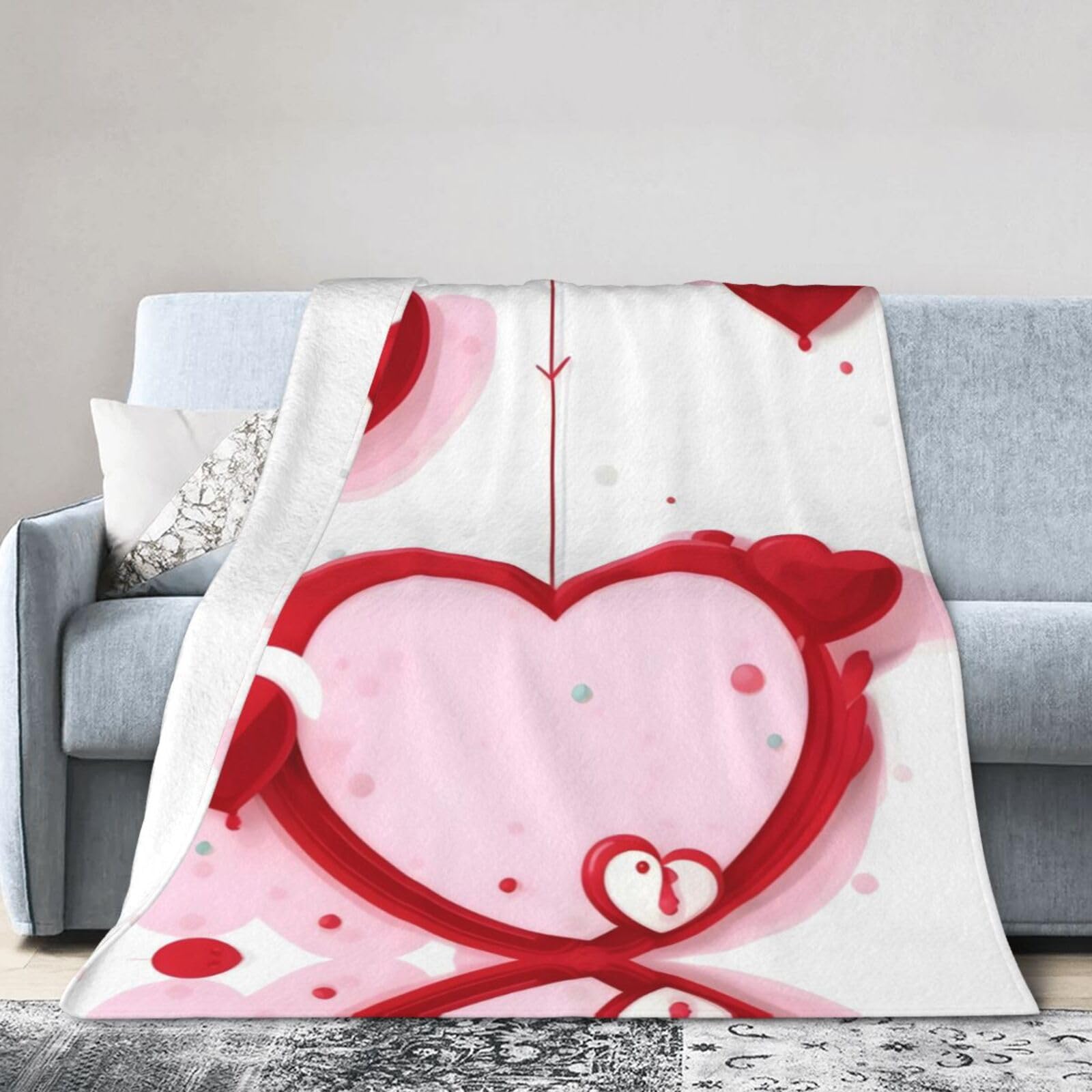 Little Red Heart 60"x50" Fleece Blanket, Full Size, Super Soft, Suitable for Bed, Sofa, Camping, All Seasons
