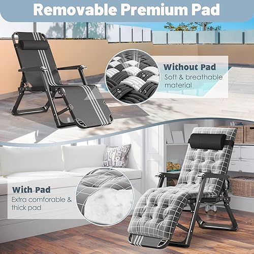 Miniatura 6 de Slsy Sillón de descanso, 3 en 1 con almohadilla extraíble para interiores y exteriores, sillón reclinable de patio, silla reclinable plegable para