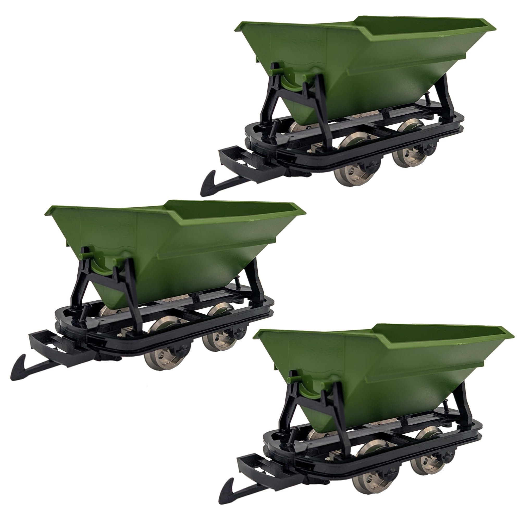 3er Set Kipplore Grubenhunt Feldbahnwagen grün - Selbstbauwagen/Bausatzwagen - Gartenbahn Spur G