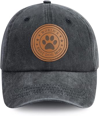 Worlds Best Dog Mom Hats for Women, Funny Adjustable Embroidered Leather Patch Mama Baseball Cap