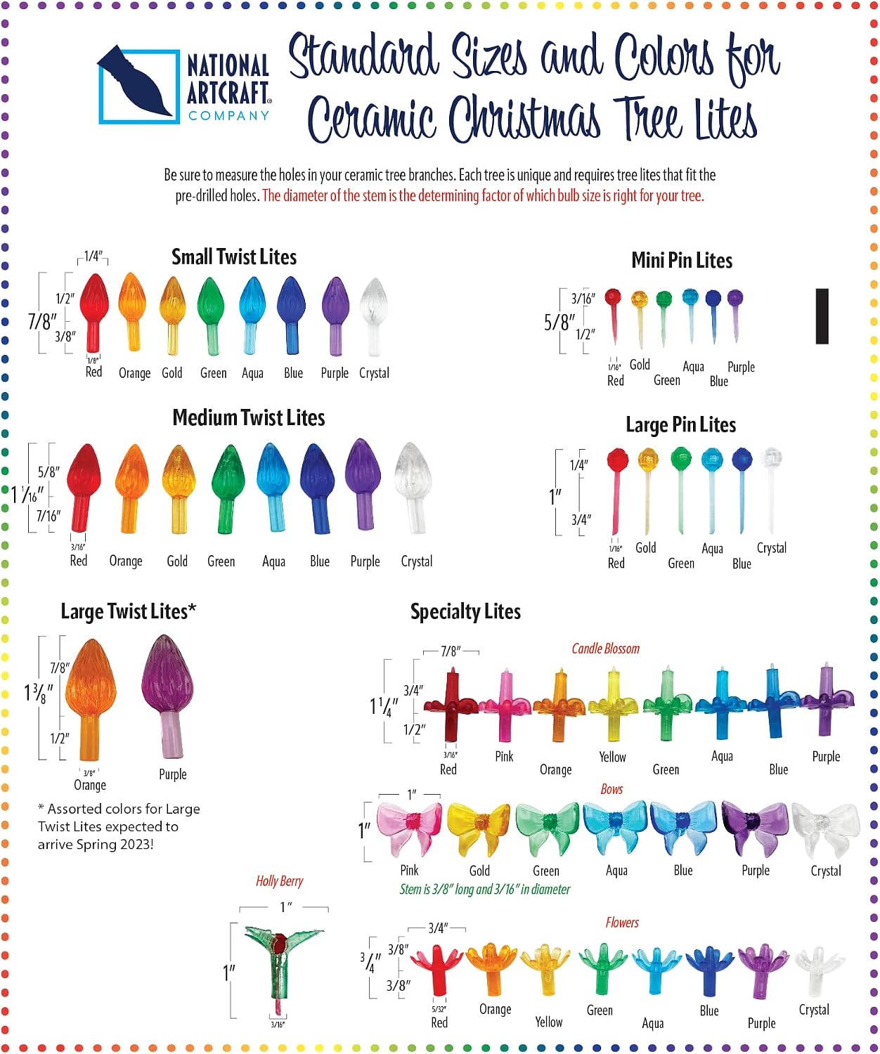 National Artcraft Medium Twist-Style Ceramic Christmas Tree Lights for Your New or Vintage Ceramic Christmas or Anytime Tree - Assorted Colors + 2 Large Stars in RED & Clear (Pkg/146)