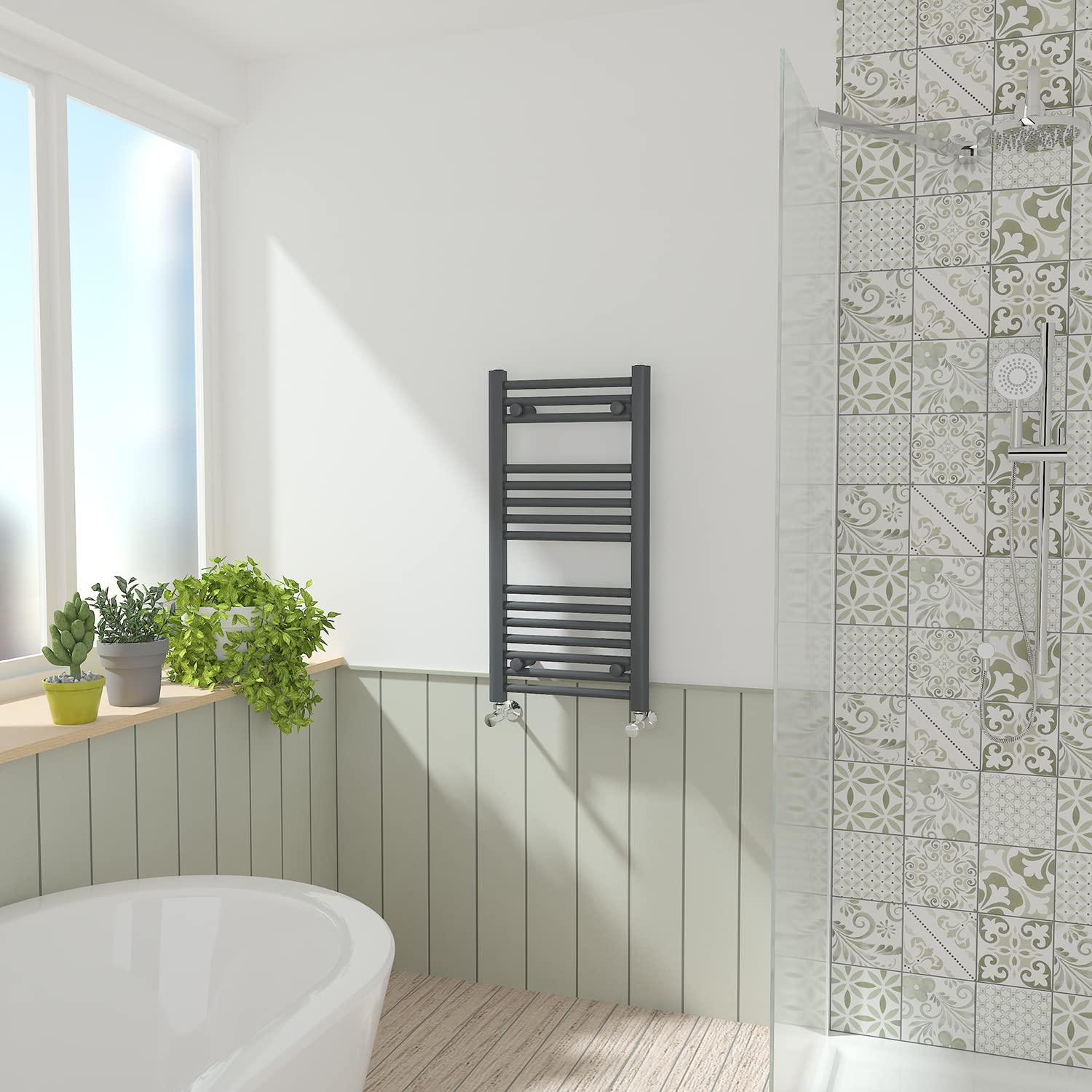NRG Anthracite Straight Central Heating Towel Rail Bathroom Heated Rad Radiators Ladder Warmer - 800×400mm