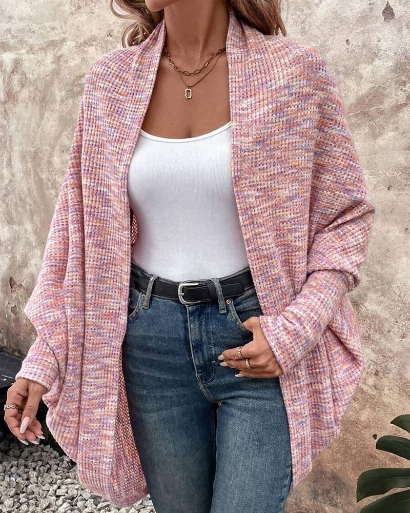 CHICME Cardigan Sweaters for Women Waffle Knit Coat Batwing Long Sleeve Open Front Long Cardigans Outerwear - Image 4
