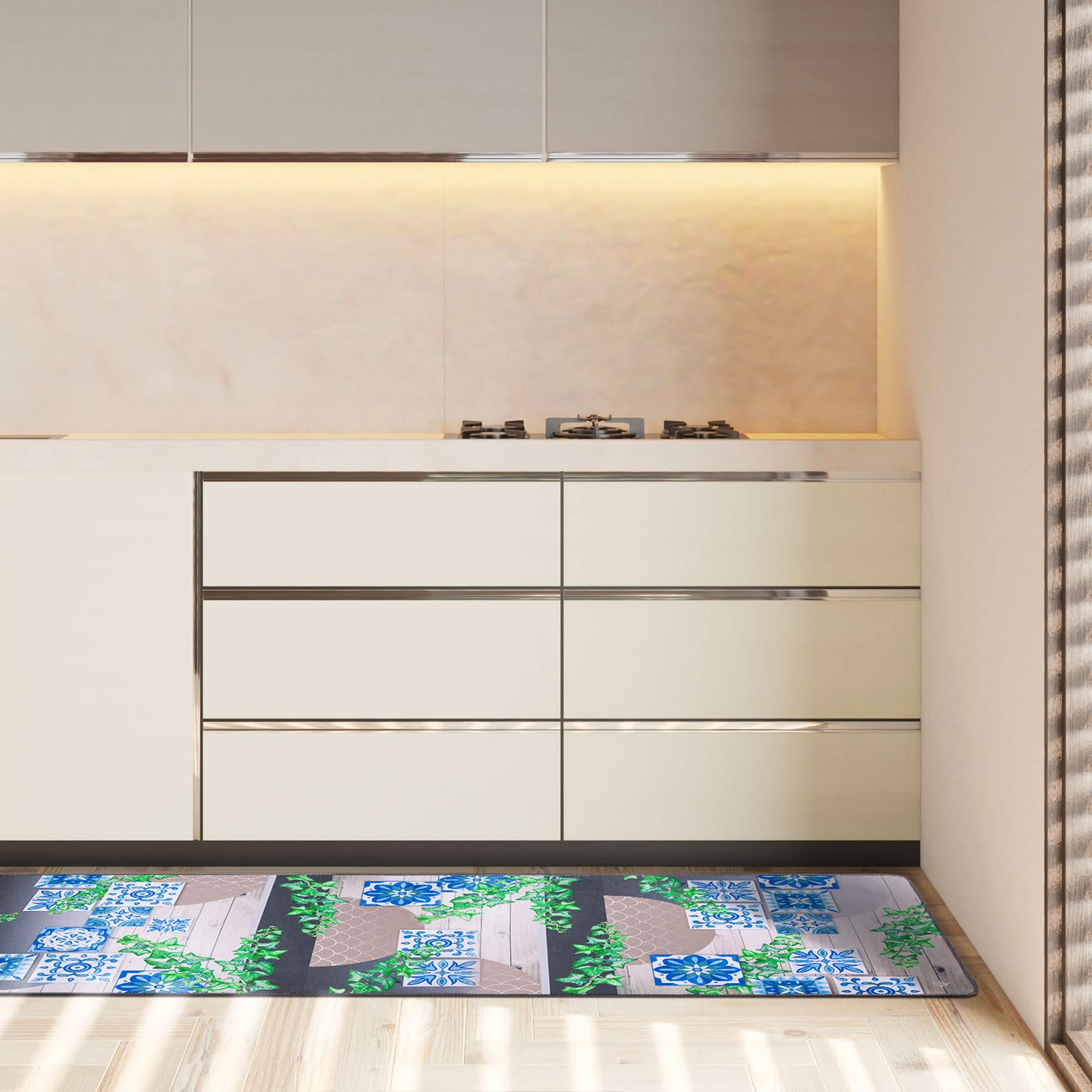 Tappeto Da Cucina Antiscivolo SURF 57x280 Cm - Lavabile, Design Flowers Blue - Foto 3