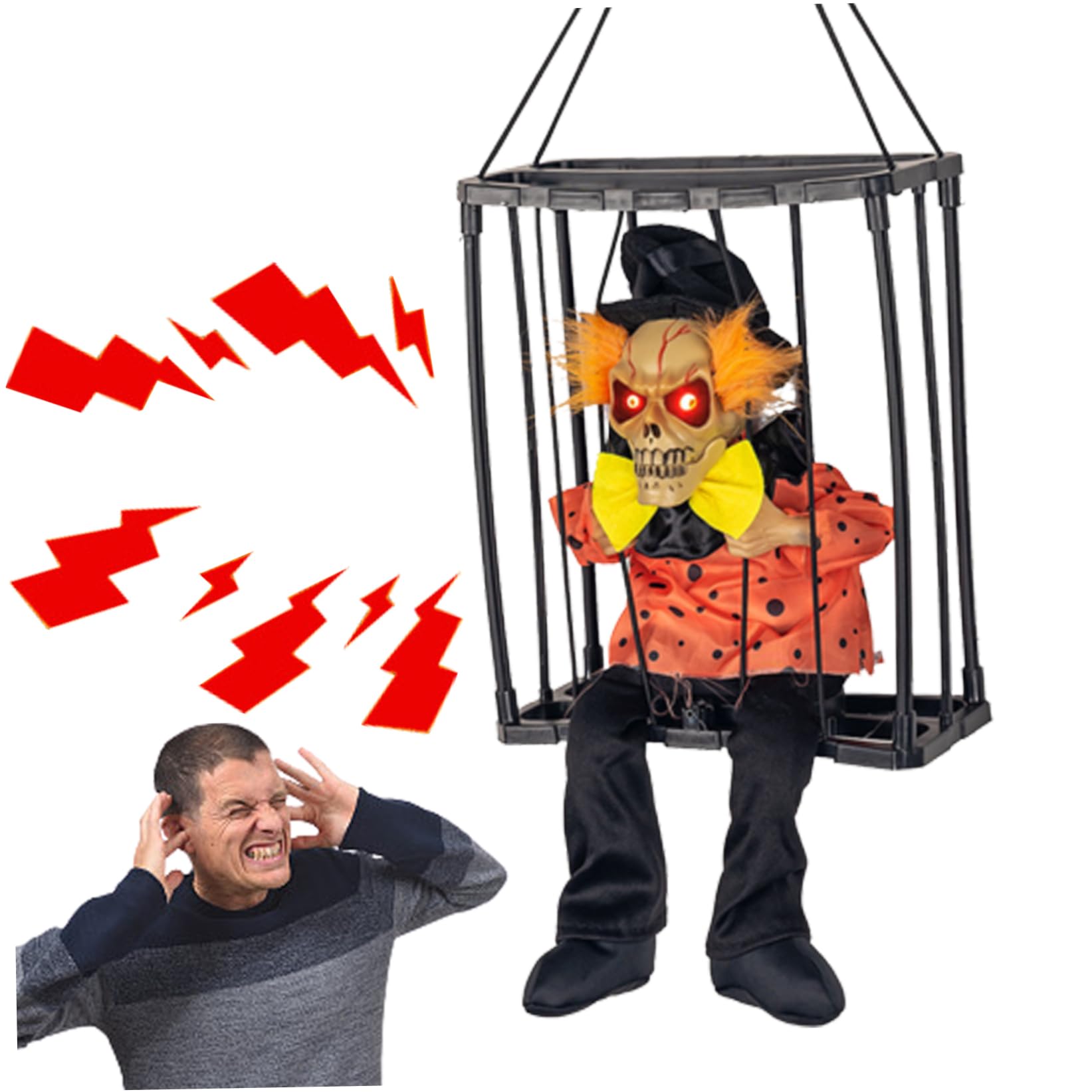 Cage prisonnier squelette Halloween pour effrayer les visiteurs avec capteur actif
