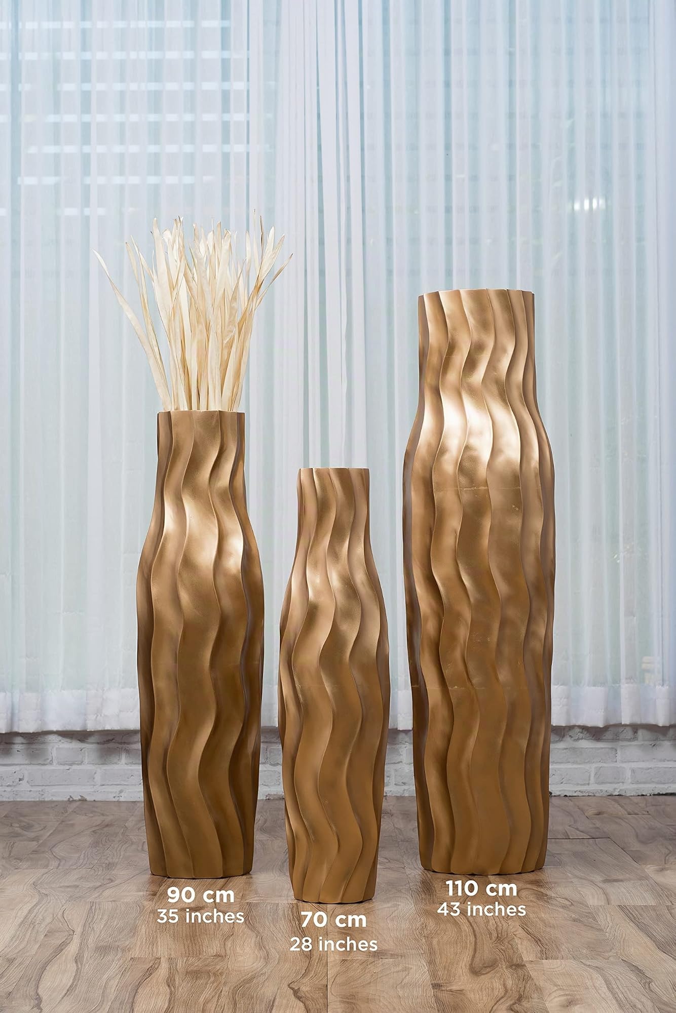 Leewadee Große Bodenvase 105 cm Mangoholz für Pampasgras & Trockenblumen | Dekovase fürs Wohnzimmer, für Zweige & Trockengräser - bruchfester als Keramik, kein Wasser. Boho