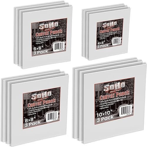 Miniatura 8 de SoHo Artist - Paquete de 12 paneles de lona de algodón surtidos de tamaño mediano para artistas, estudiantes, aulas y más. - Mediano (12 paneles)