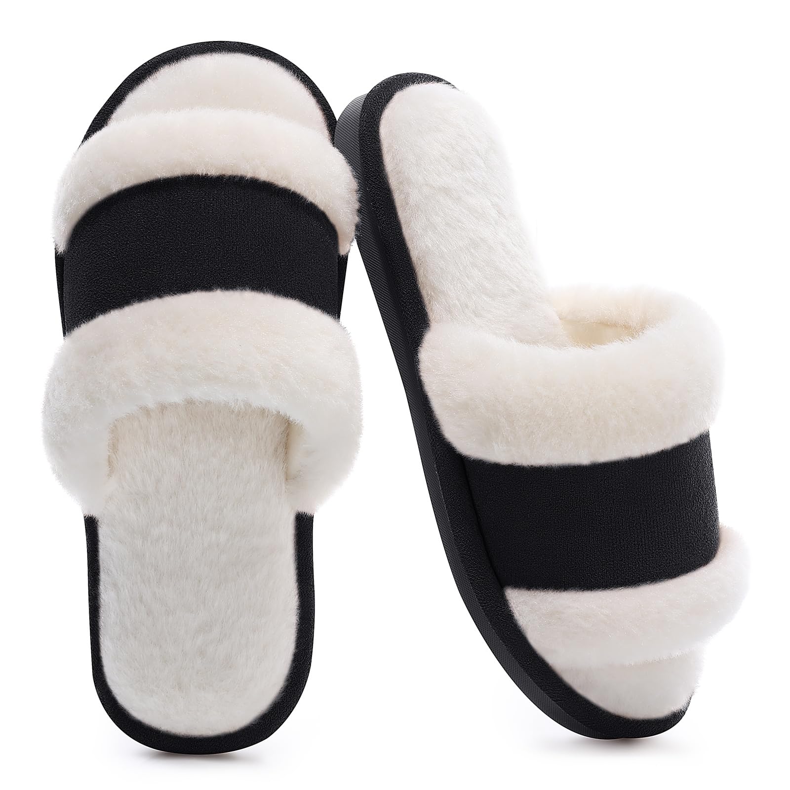 SHIBEVER Womens Slippers Fuzzy Open Toe Slip On Indoor House Shoes Comfy Bedroom Women Slippers