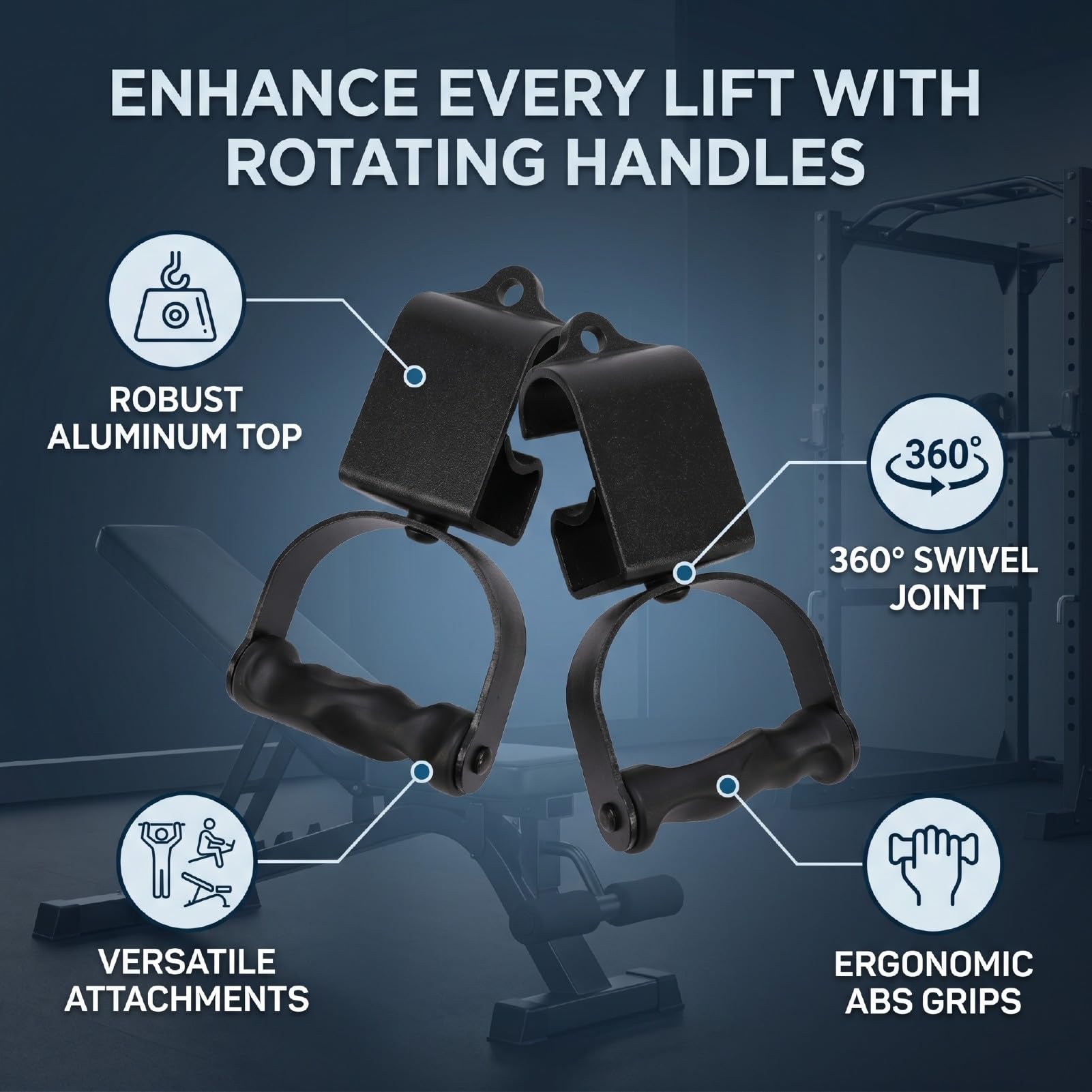 Luocute 2 Manijas Giratorias para Dominadas, Agarre Ergonómico de Aluminio de Primera Calidad con Rotación de 360 ​​grados y ABS Antideslizante, para Entrenamiento de Fuerza con Barra y