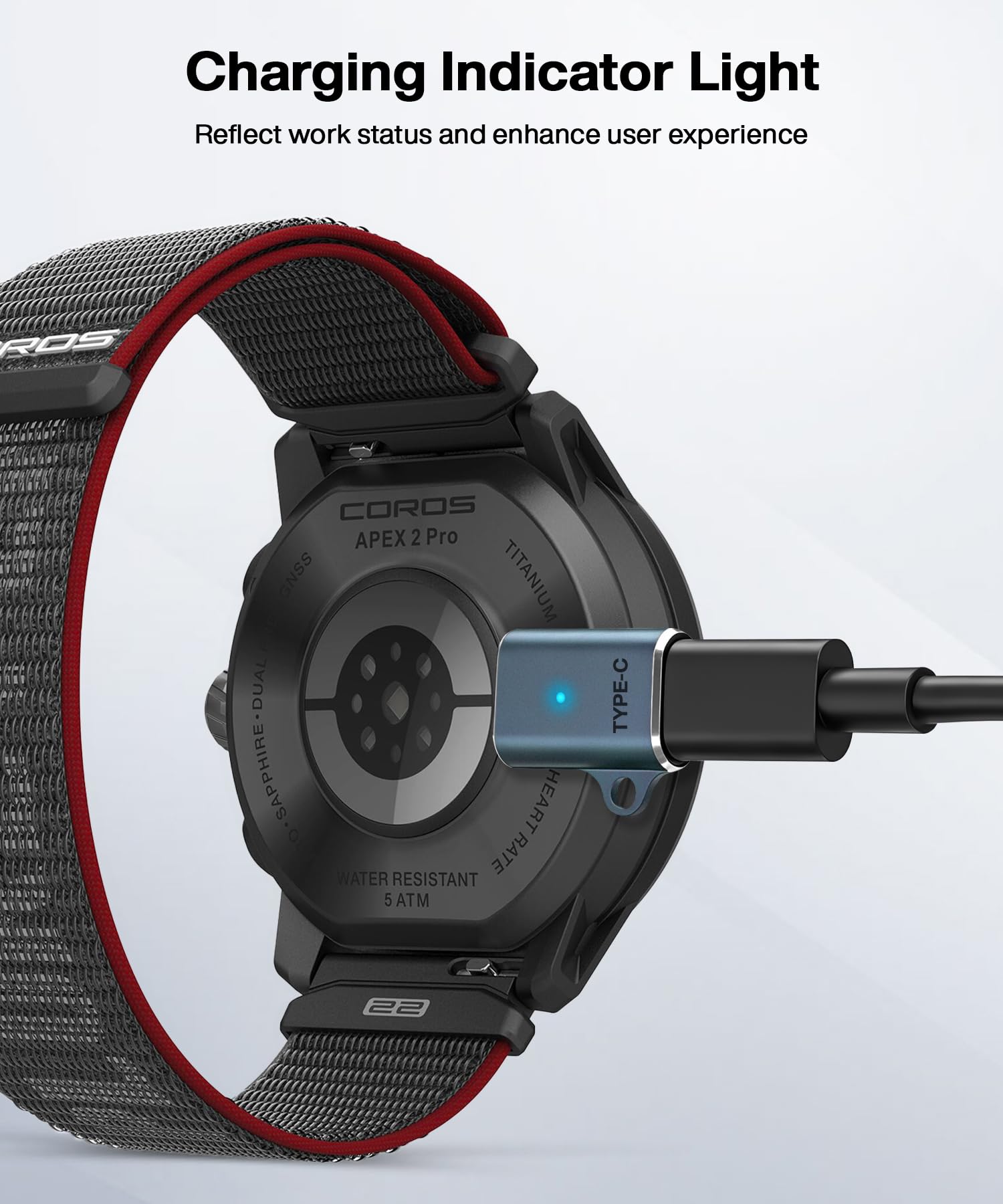 Adapter ładowarki typu C do Coros Pace 2 (2 sztuki) Konwerter kabla do ładowania Smartwatch z inteligentnym chipem do Coros Apex (szary)
