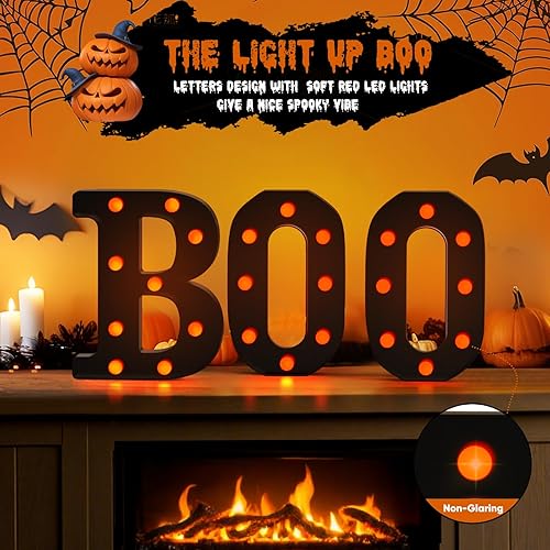 Miniatura 3 de Decoración de Halloween, 3 letras de marquesina con luz LED, bonitas decoraciones de otoño de Halloween para fiesta, mesa, chimenea, cocina, baño,