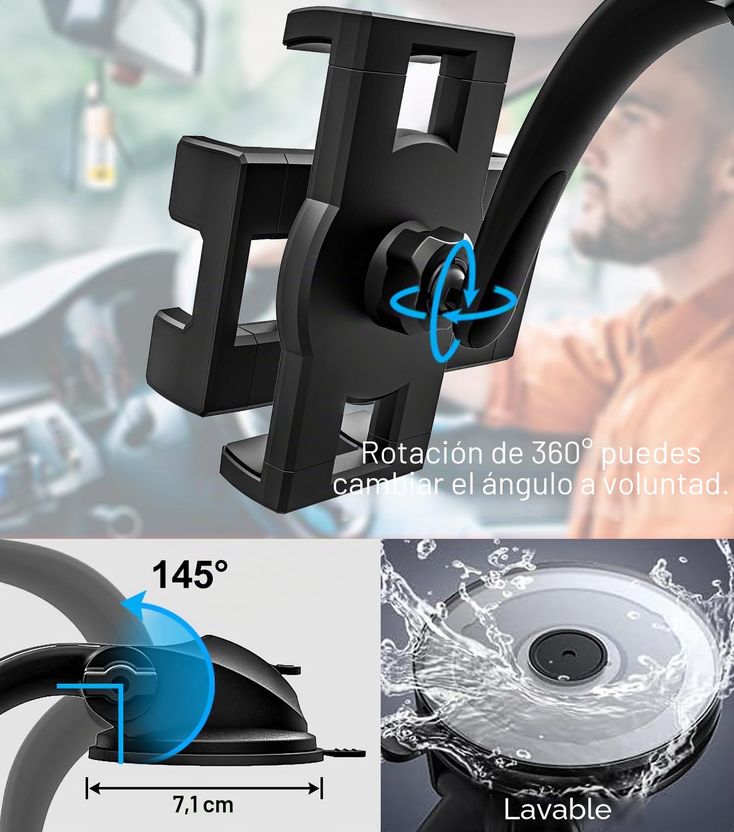 Soporte Tablet Coche Salpicadero con Ventosa Brazo Ajustable | Soporte Móvil y Tablet Parabrisas para iPad Pro 12.9, 11, 9.7 / Air Mini, Galaxy Tabs, iPhone, Teléfonos y Tabletas de 4-13"