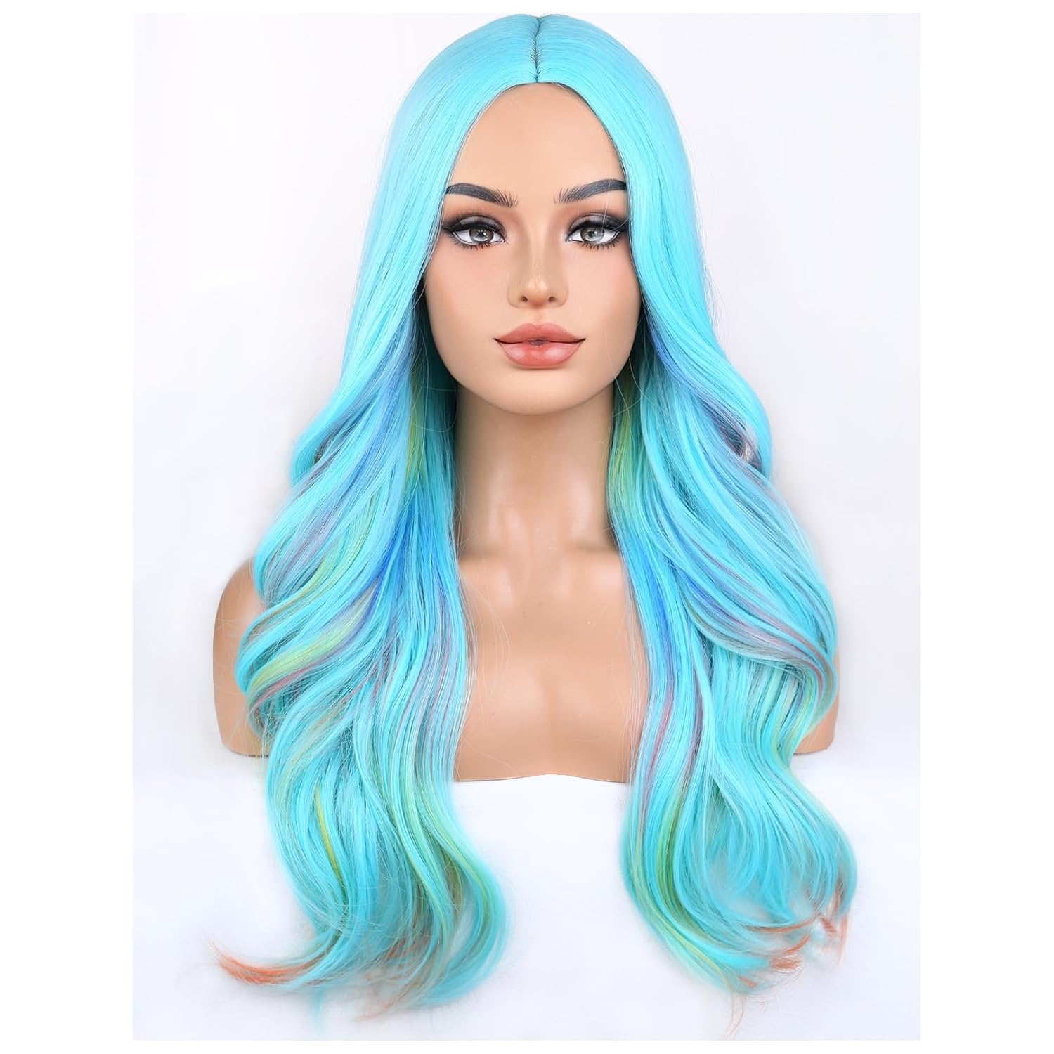 BERON Blonde Brown Wigs Long Wavy Wig for Women Curly Highlights Color Girls Wig Heat Resistant Synthetic Hair Wigs for Cosplay Party Daily or Use