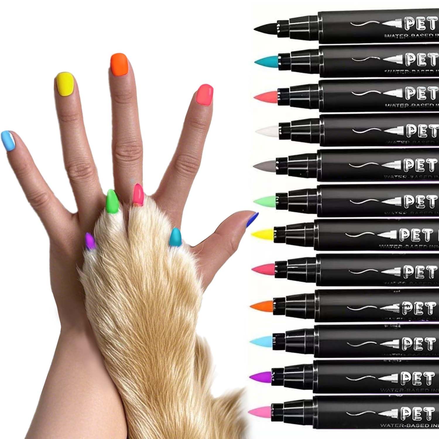 Dcpshtry Dog Nail Polish Pens,12 Colors Dog Claw Care Nail Polish, Waterproof Acrylic Paint Pens, Quick Dry Dog Nail Markers for DIY Pet Nails